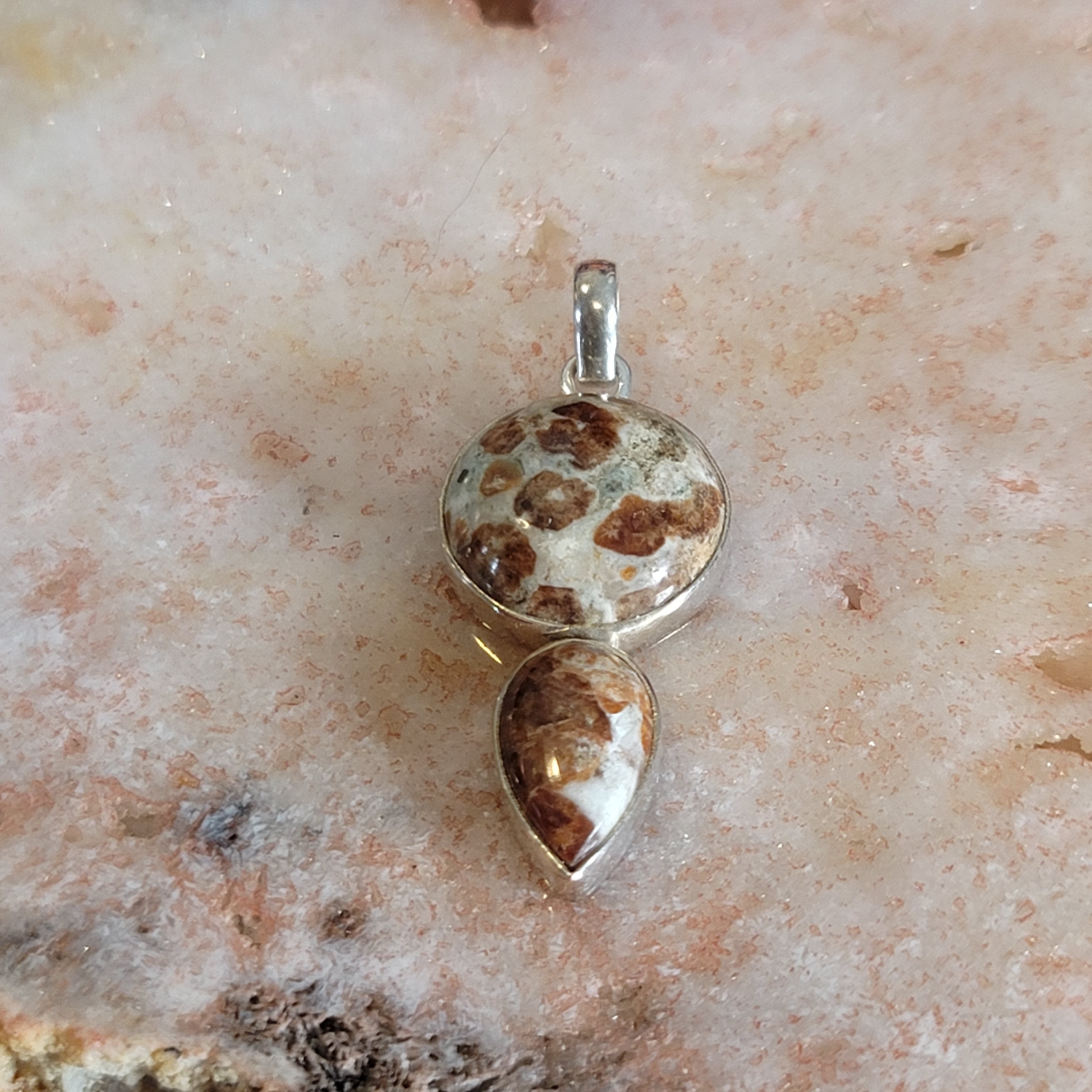 Spessartine Garnet in Wollastonite Pendant .925 Silver for Strength, Courage and Achievement