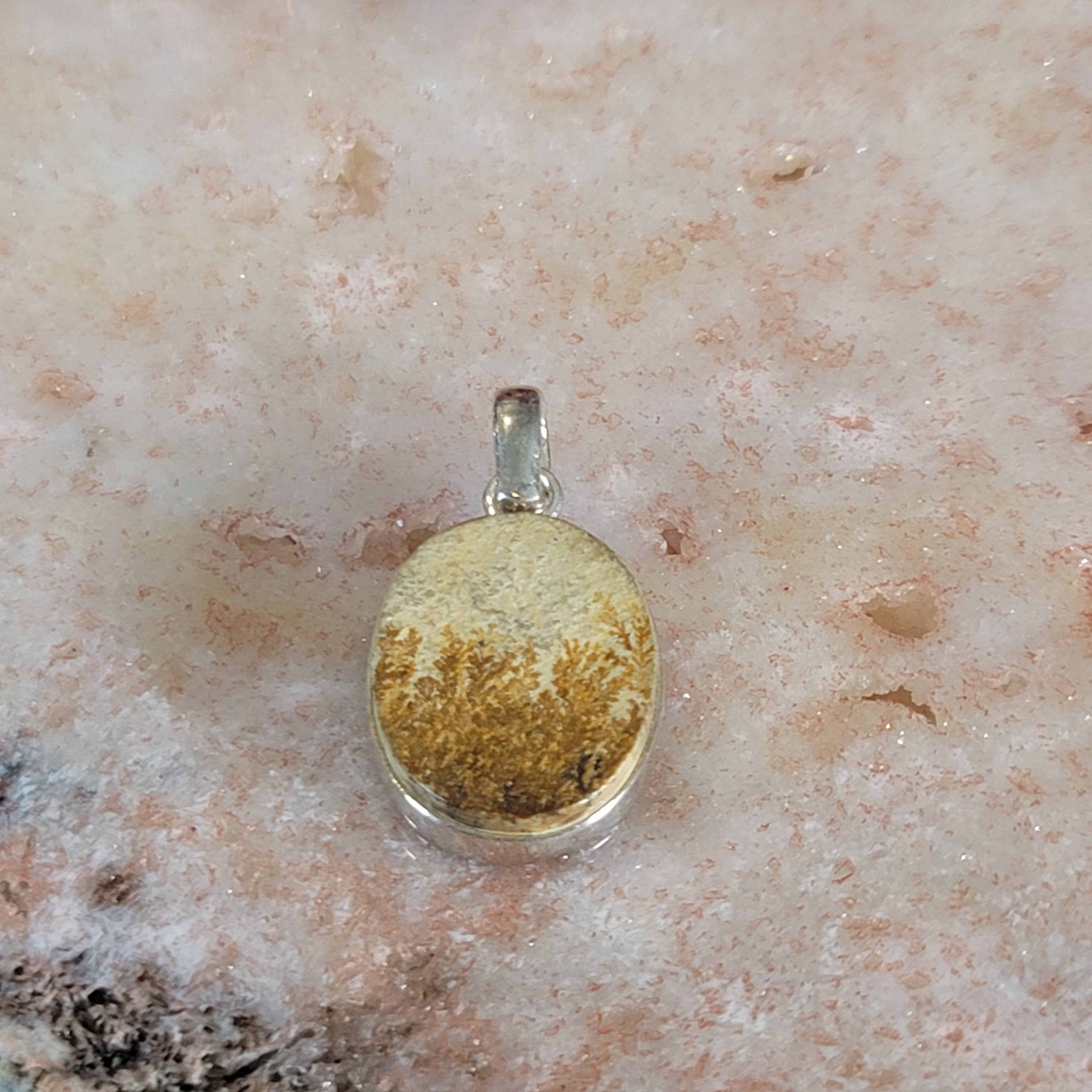 Dendritic Sandstone Pendant .925 Silver for Focus and Meditation