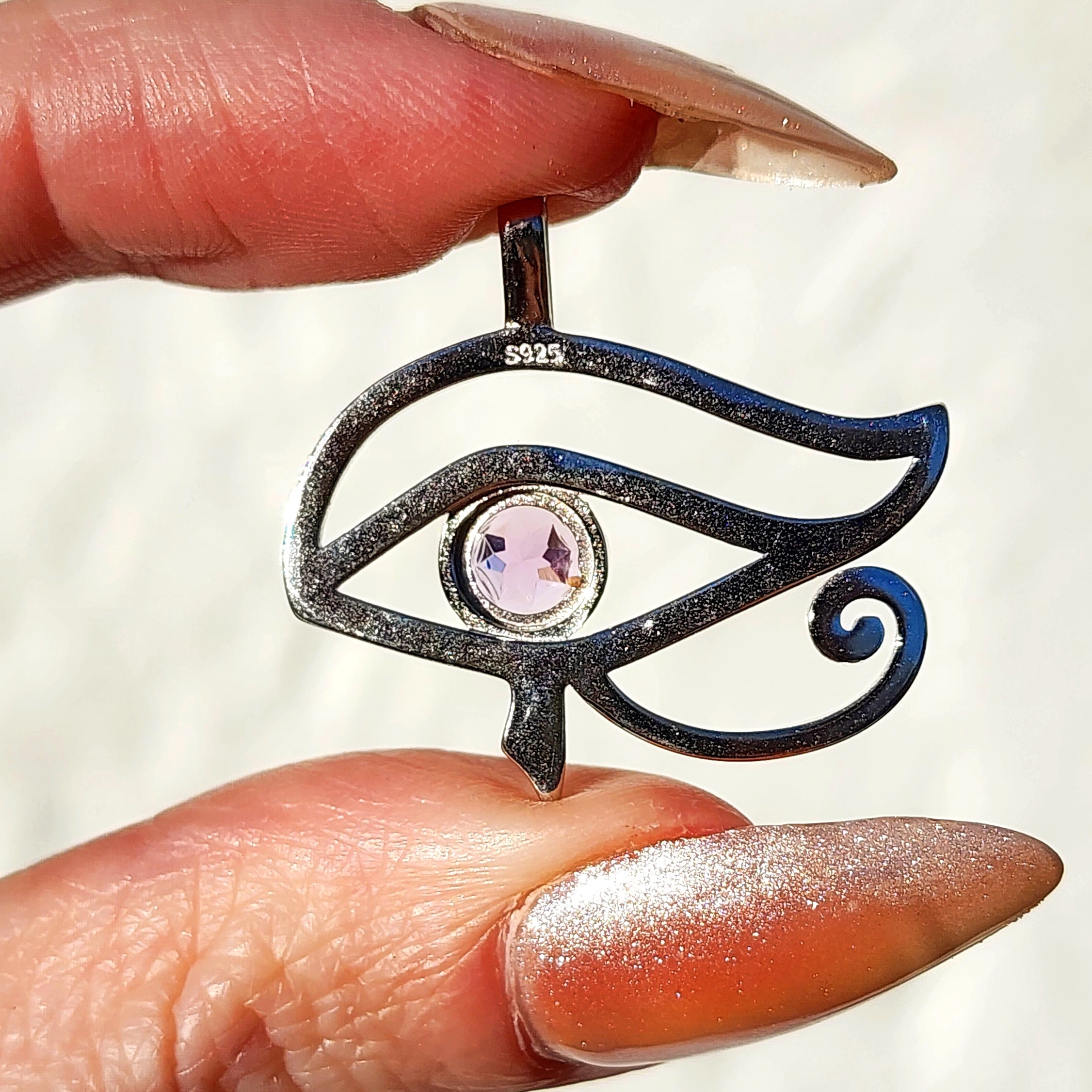 Amethyst Eye of Ra Amulet Pendant .925 Silver for Intuition, Luck, Protection and Purification