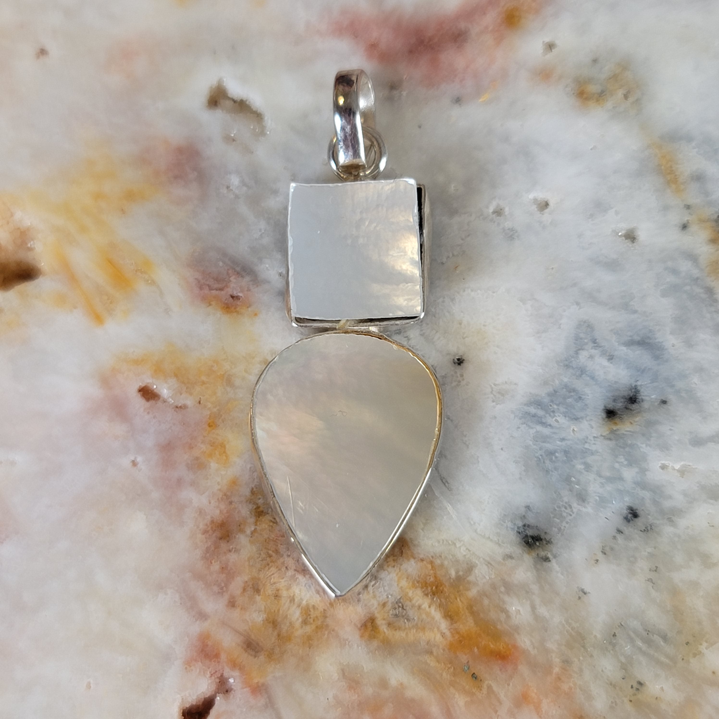 Mother of Pearl Pendant .925 Silver for Calm Emotions, Intuition and Stress Relief