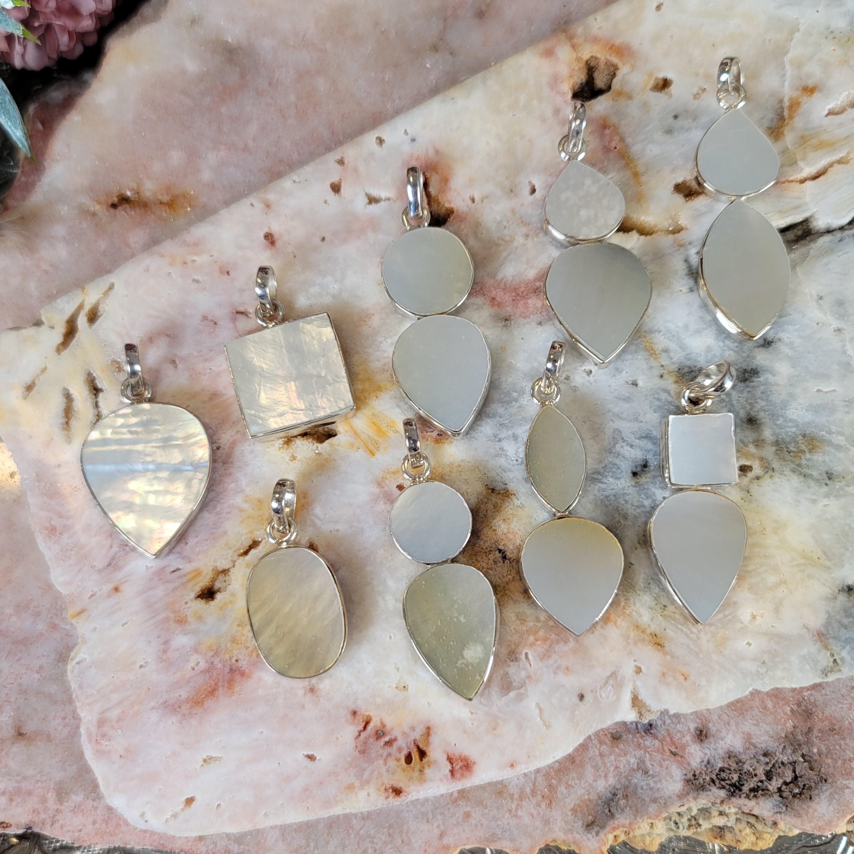 Mother of Pearl Pendant .925 Silver for Calm Emotions, Intuition and Stress Relief