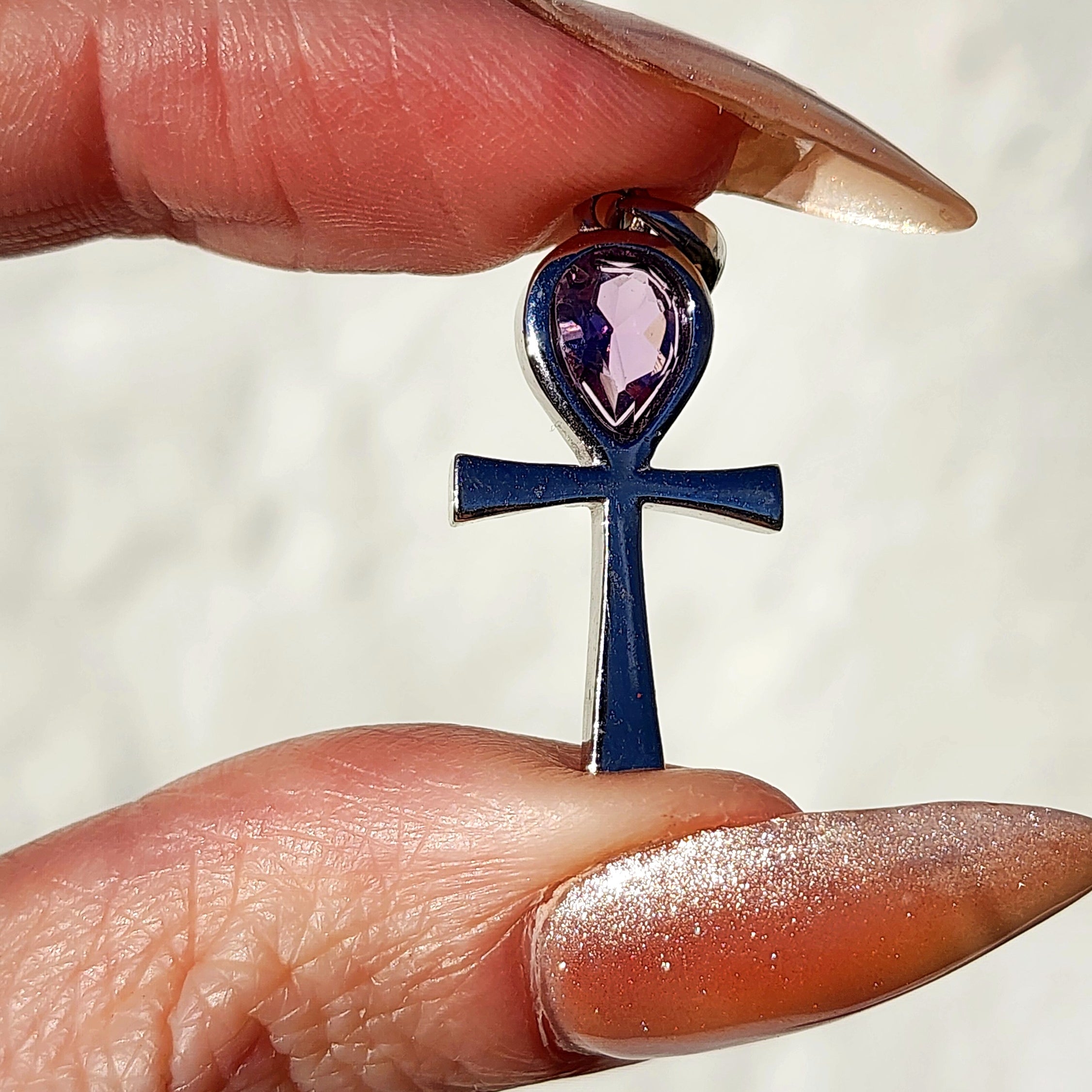 Amethyst Ankh Amulet Pendant .925 Silver for Intuition, Luck, Protection and Purification