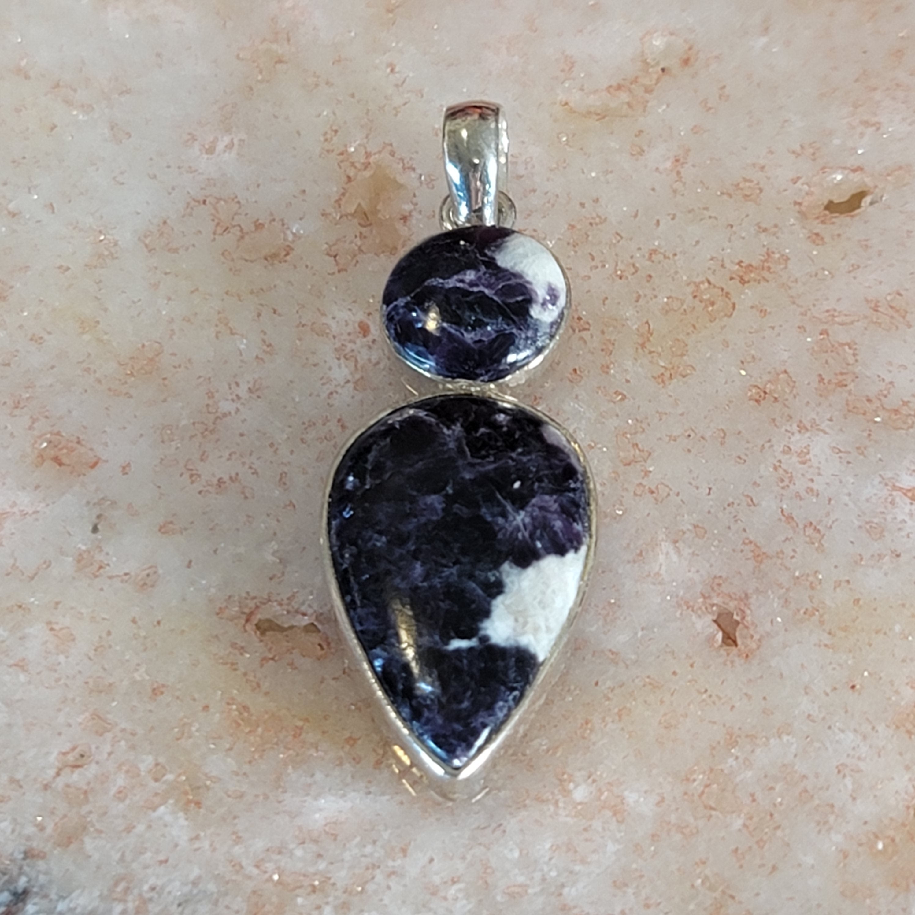 Lepidolite in Quartz Pendant .925 Silver for Feeling Peace, Joy and Hope