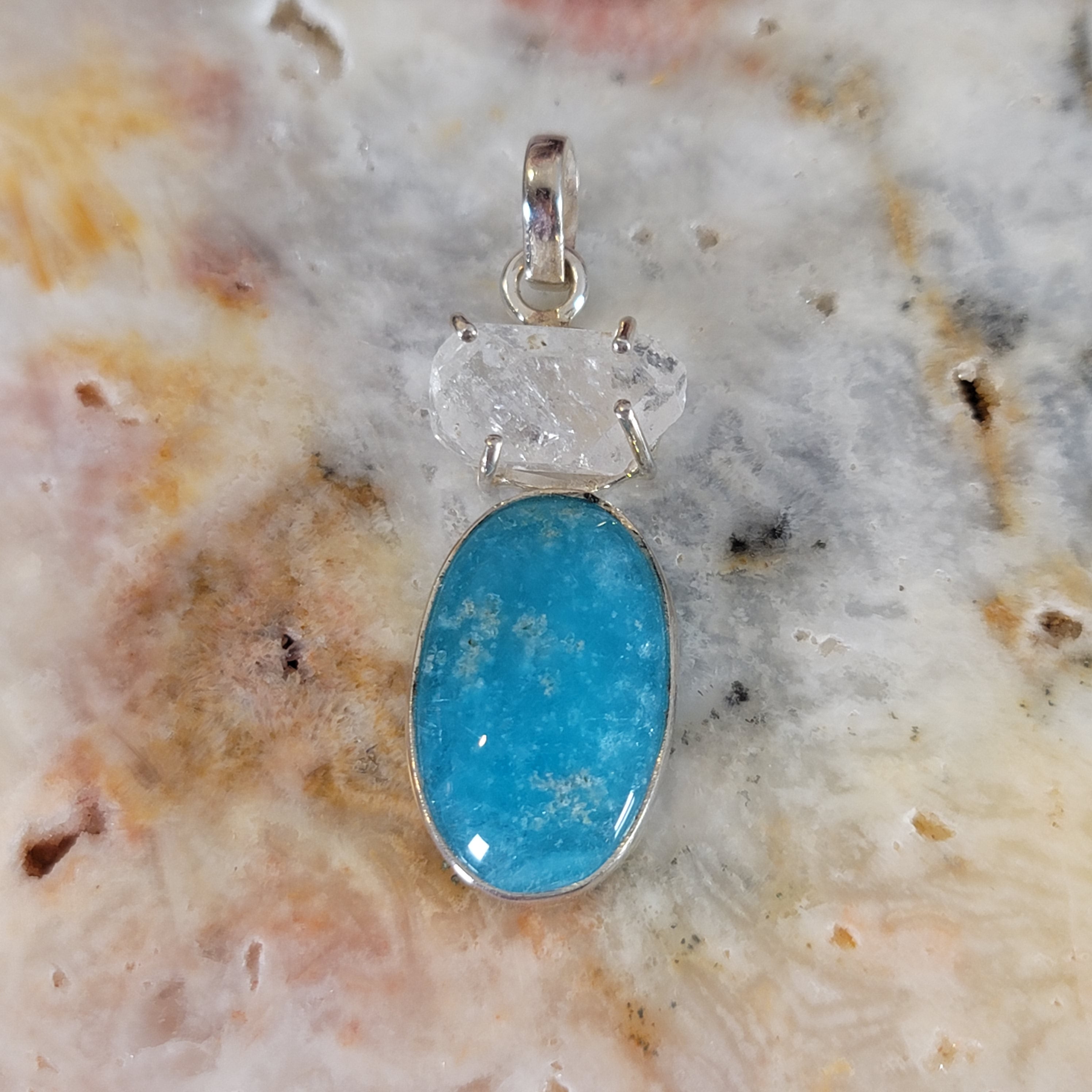 Blue Smithsonite Pendant .925 Silver for Clarity and Guidance