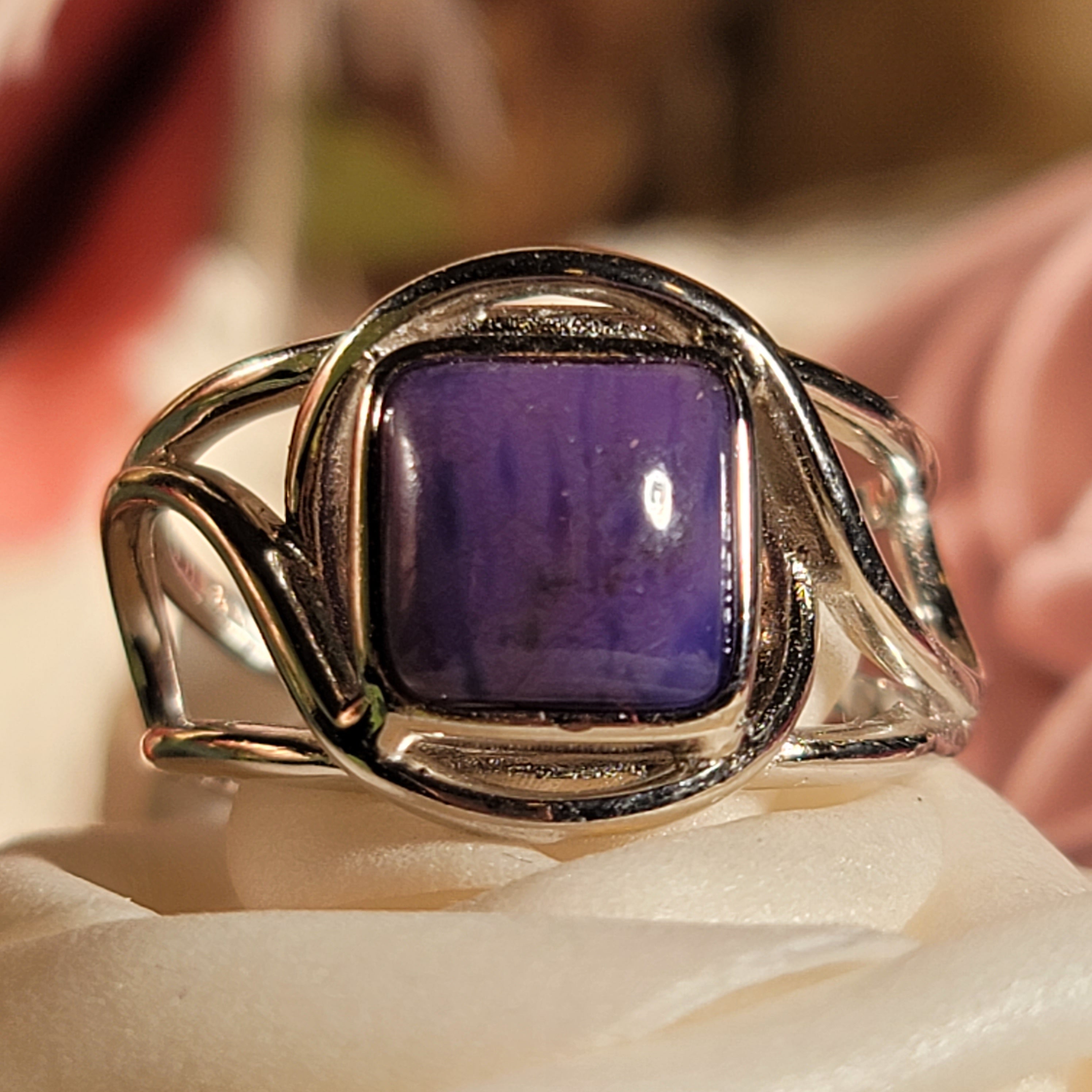 Sugilite Cuff Ring .925 Silver for Enhancing Dreamwork and Discovery of Your Path