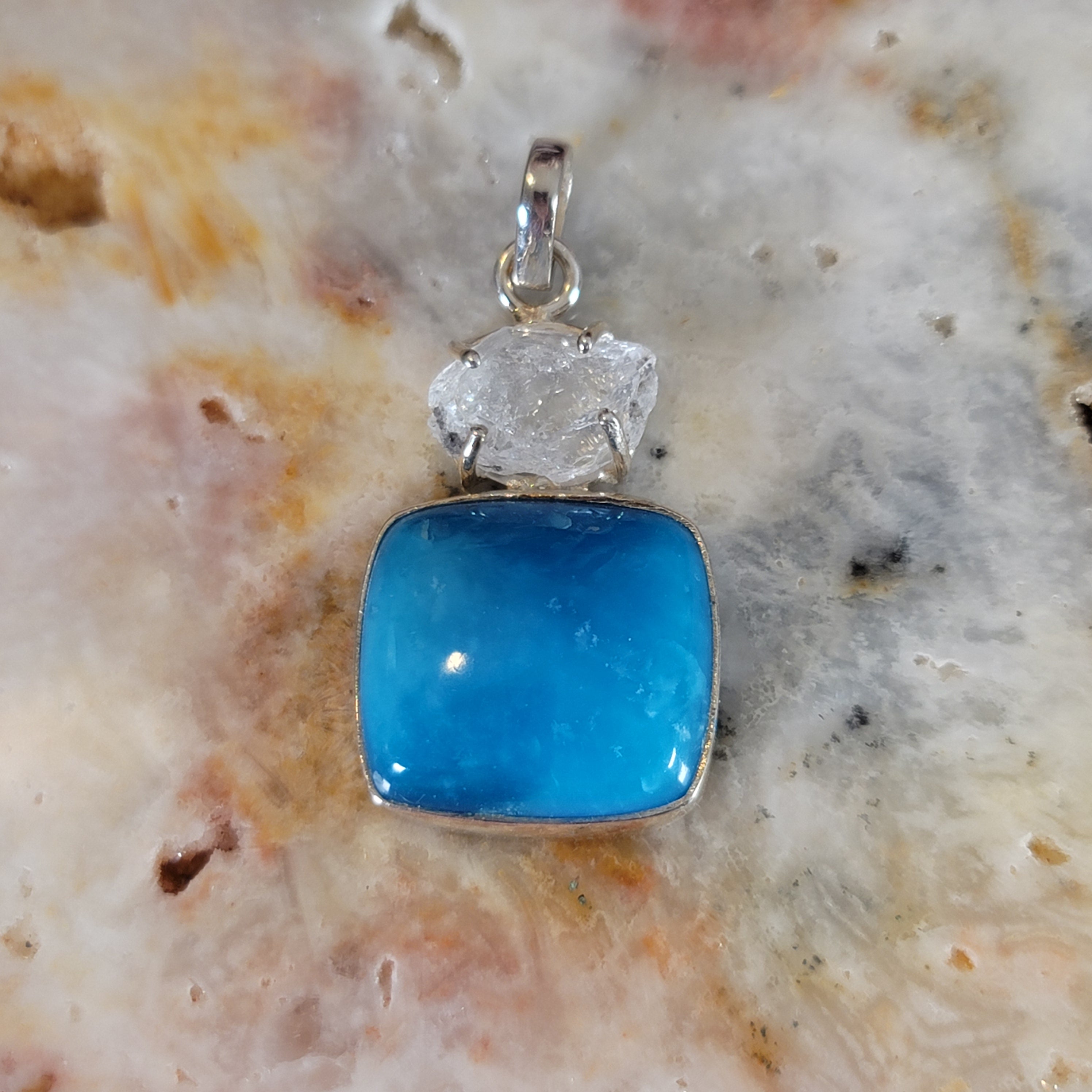 Blue Smithsonite Pendant .925 Silver for Clarity and Guidance