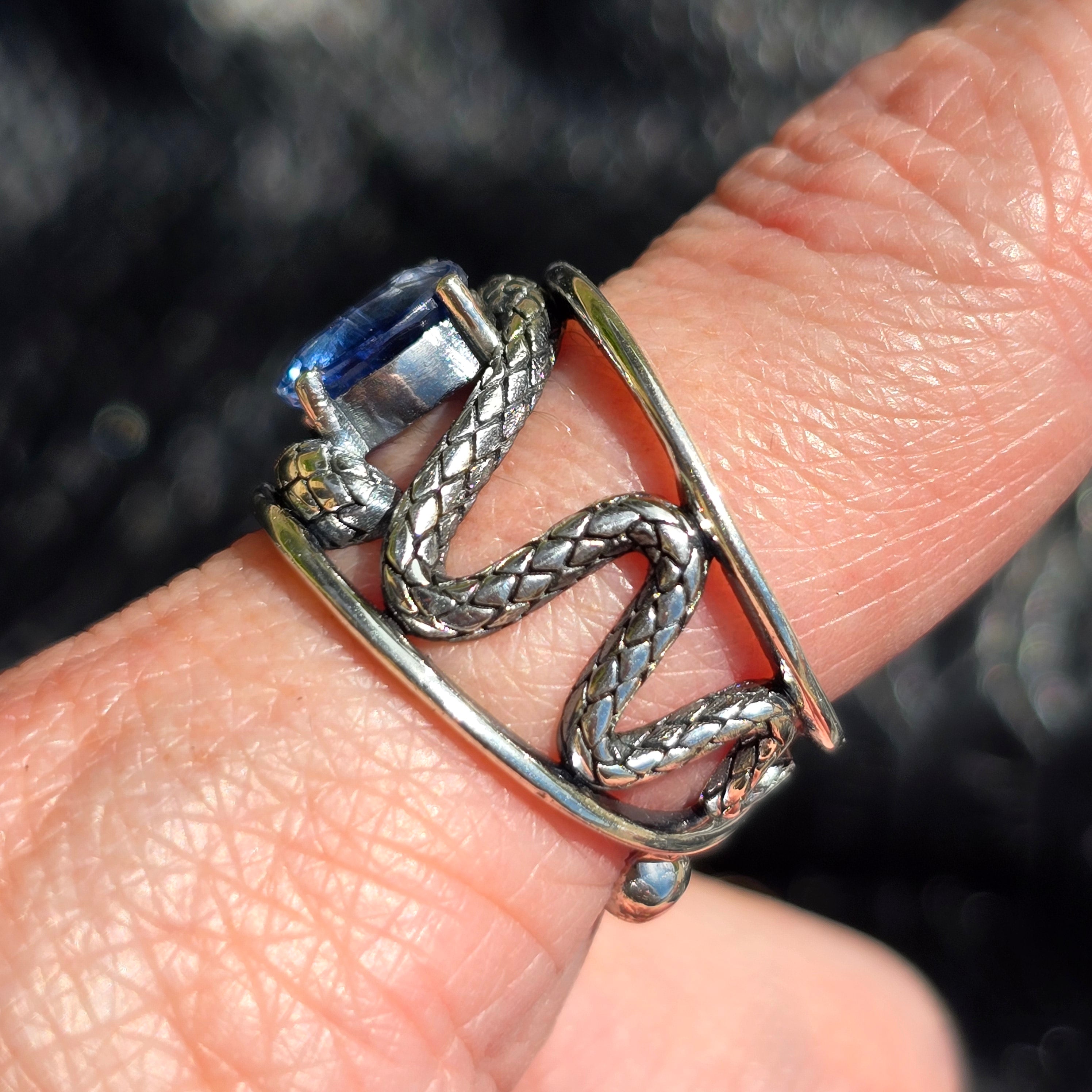 Kyanite Serpent Adjustable Finger Cuff Ring .925 Silver for Energetic Clearing and Purification