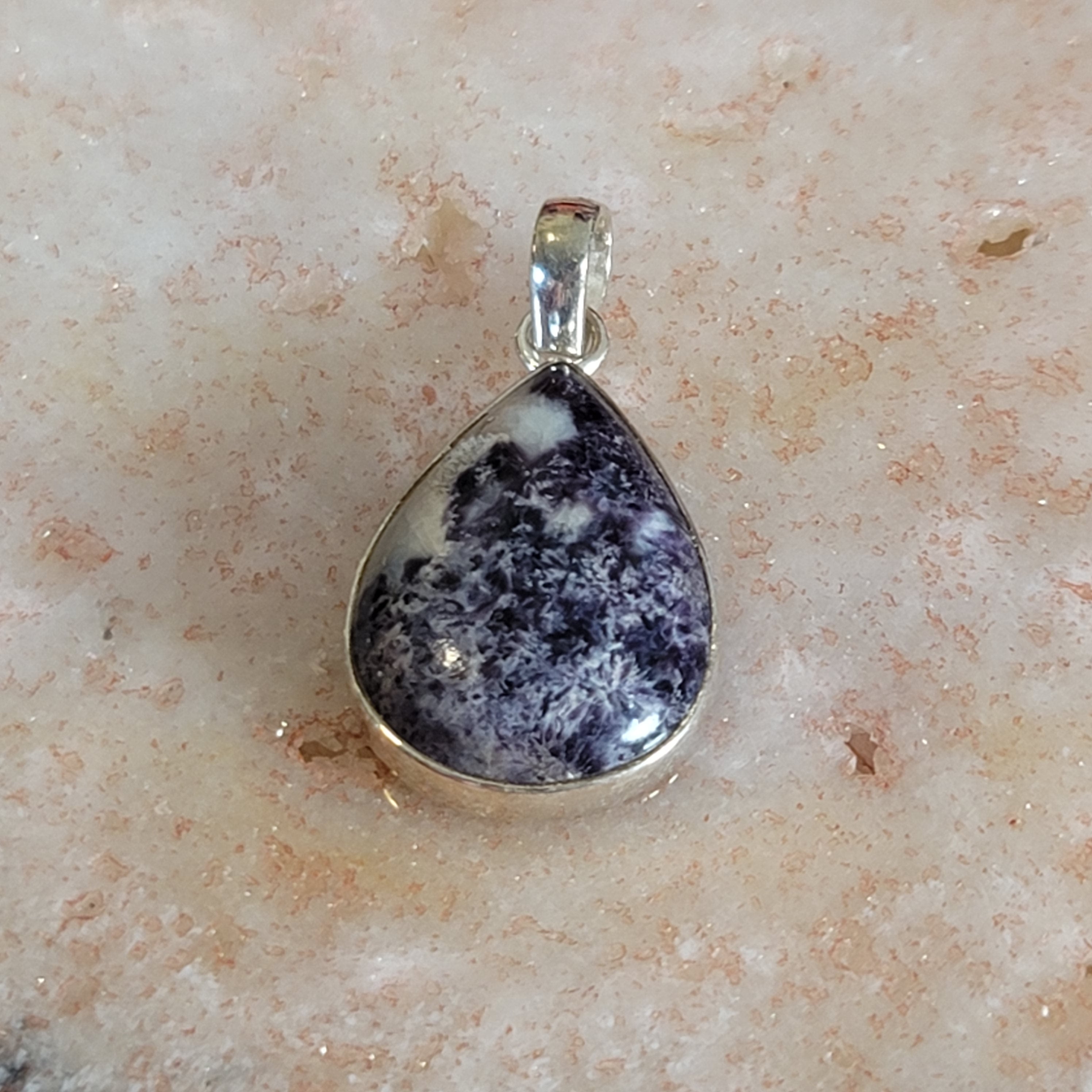 Lepidolite in Quartz Pendant .925 Silver for Feeling Peace, Joy and Hope