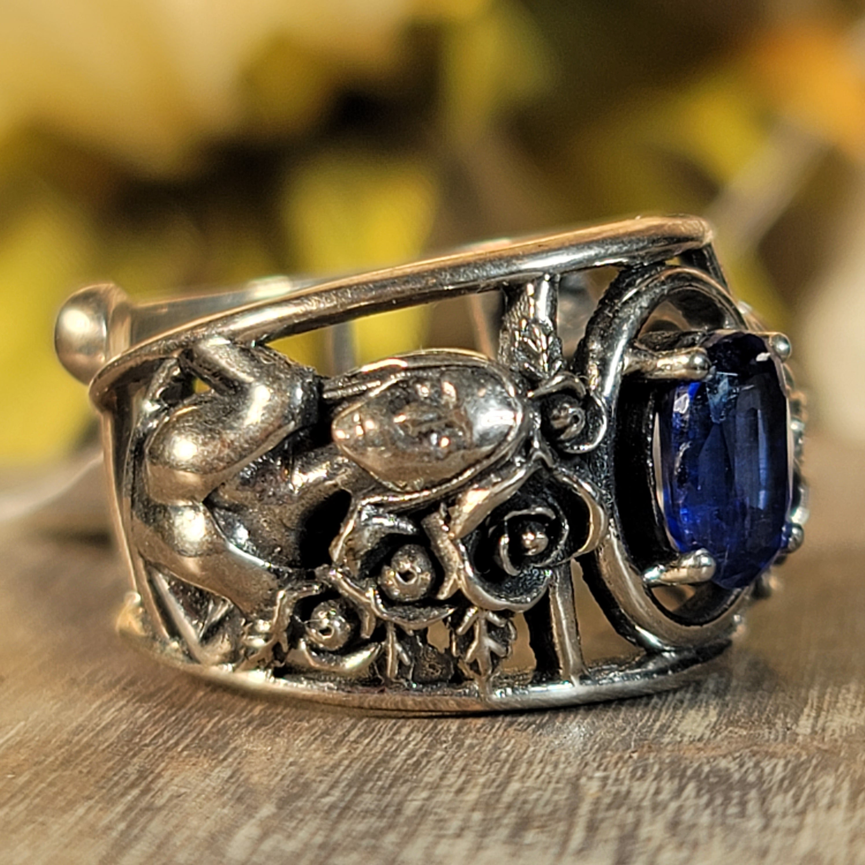 Kyanite Dia de los Muertos Cuff Ring .925 Silver for Energetic Clearing and Purification