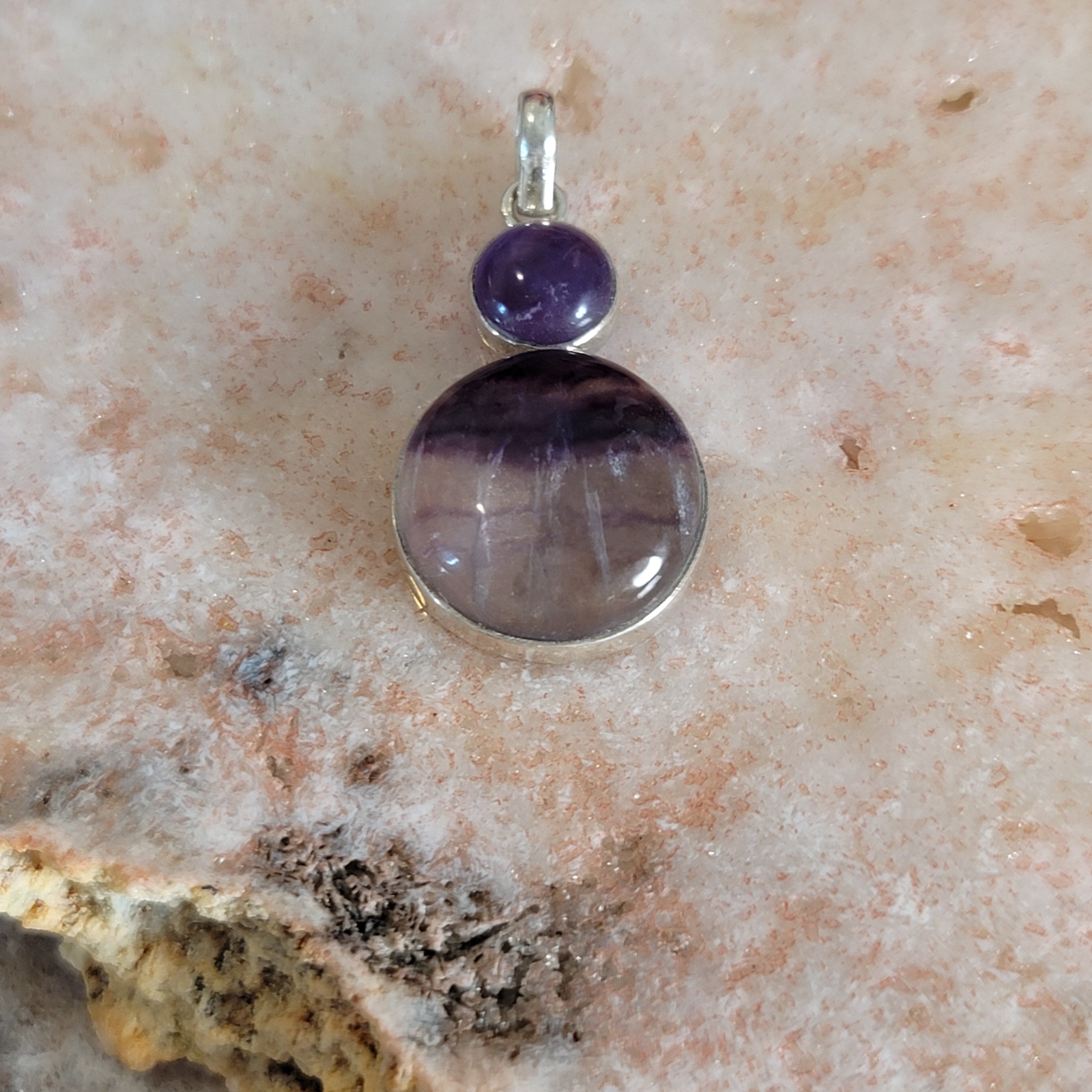 Rainbow Fluorite Pendant .925 Silver for Focus and Mental Clarity