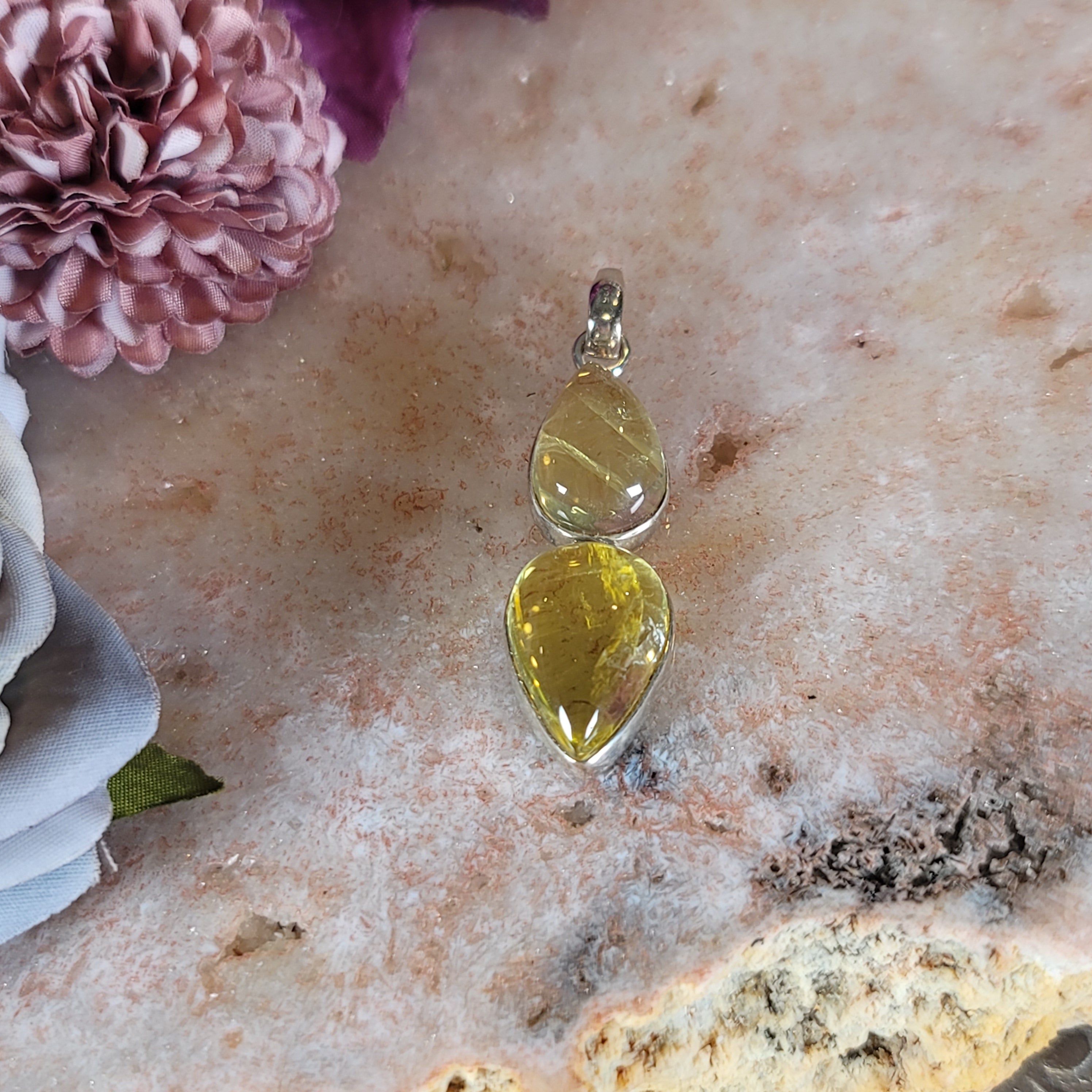 Lemon Quartz Pendant .925 Silver for Happiness and Positive Outlook