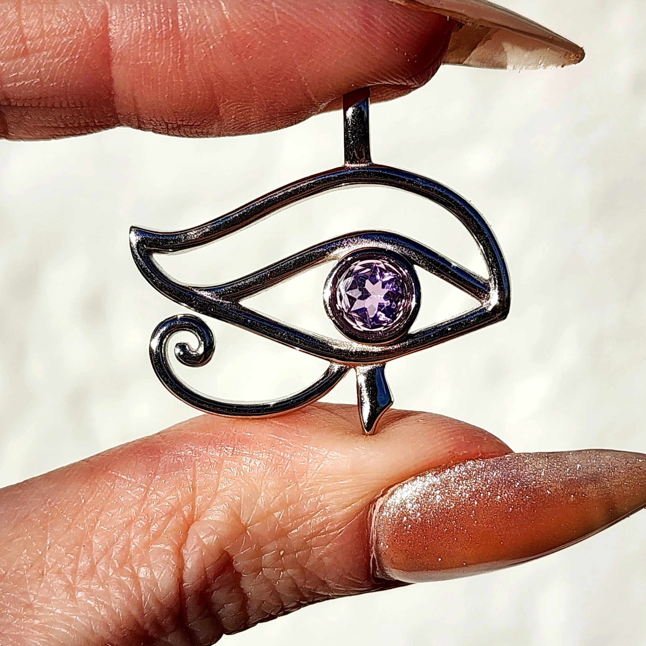 Amethyst Eye of Ra Amulet Pendant .925 Silver for Intuition, Luck, Protection and Purification
