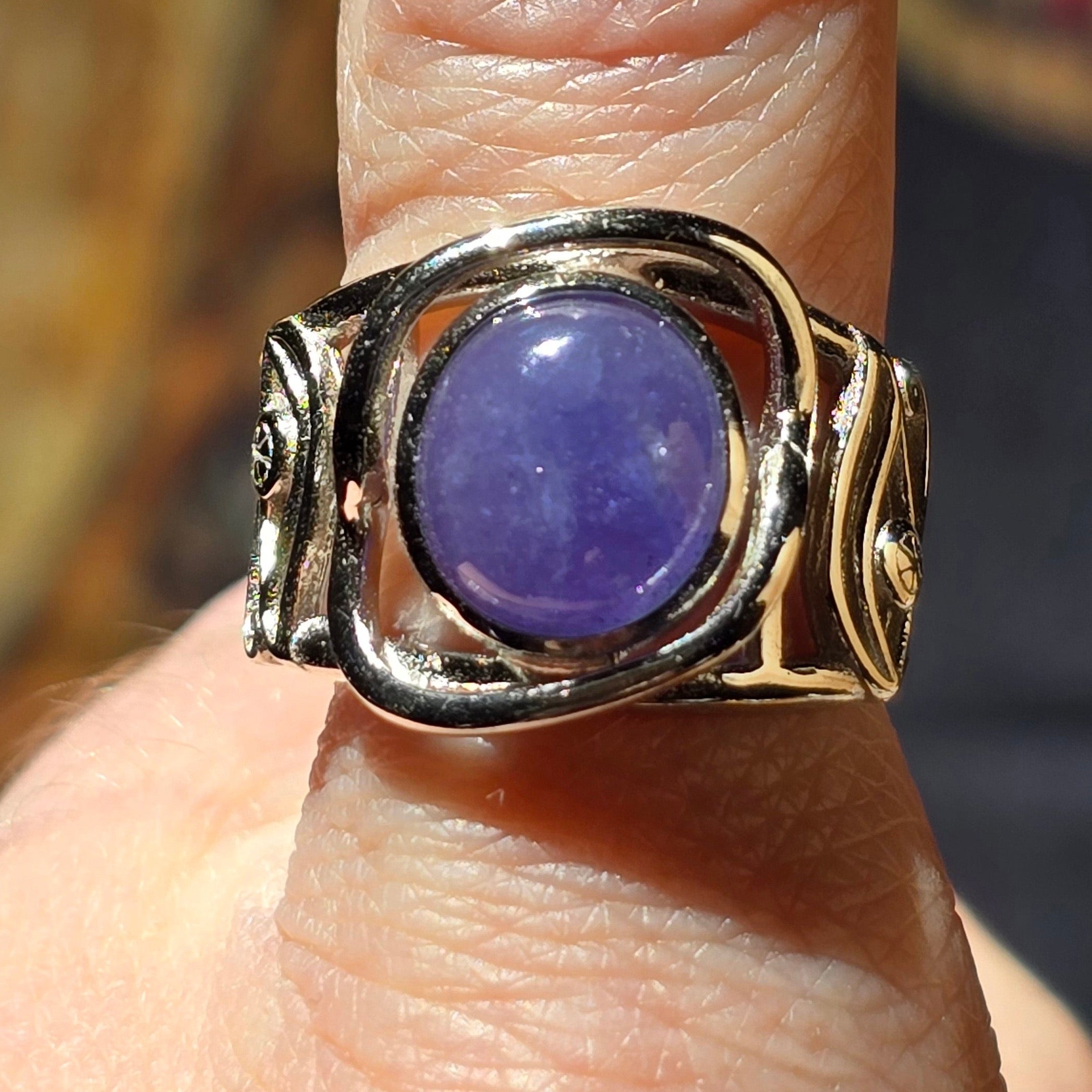 Tanzanite Egyptian Eye Adjustable Finger Cuff Ring .925 Silver for Compassion, Divine Love and Intuition