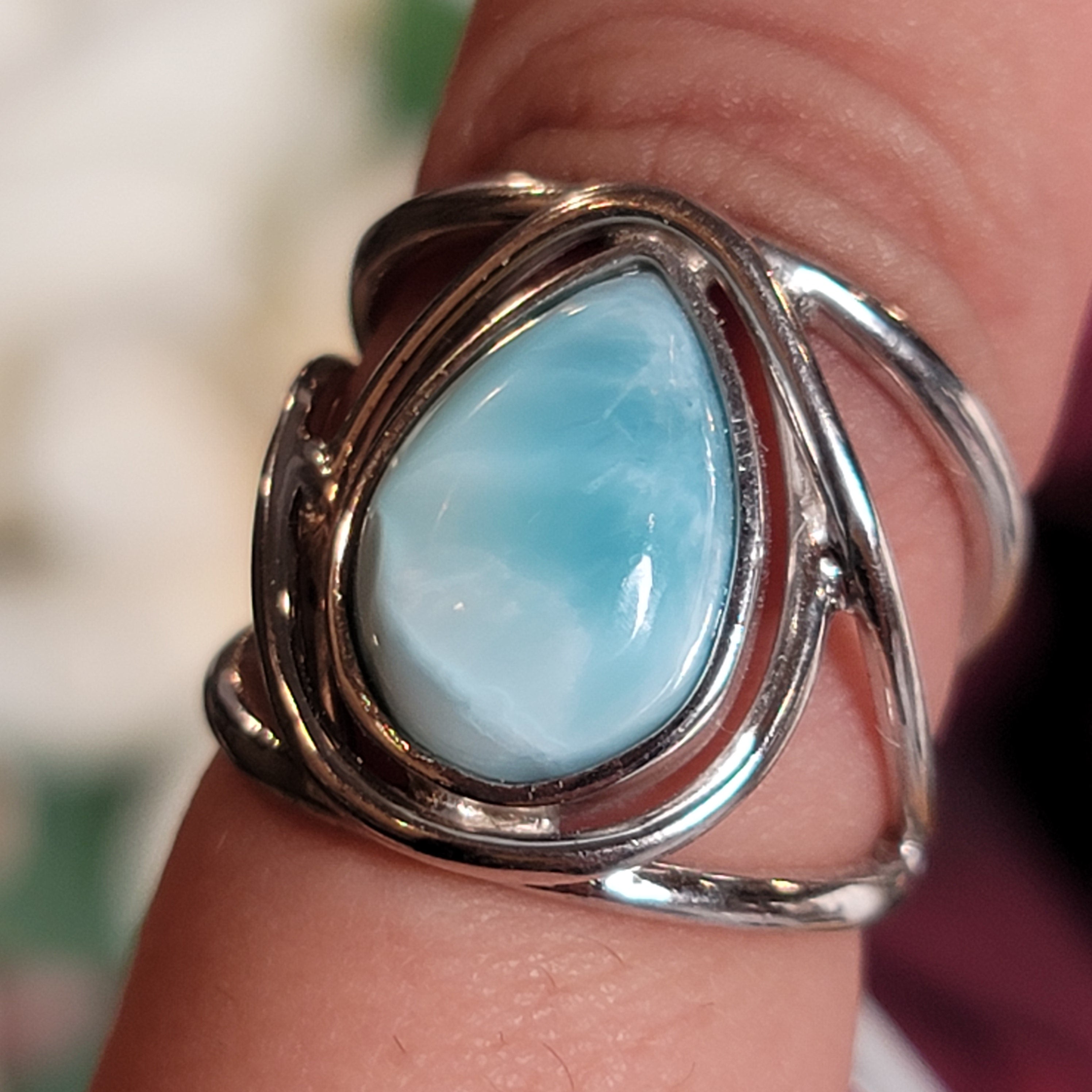 Larimar Midi Cuff Ring .925 Silver for Calmness, Healing, Peace & Tranquility