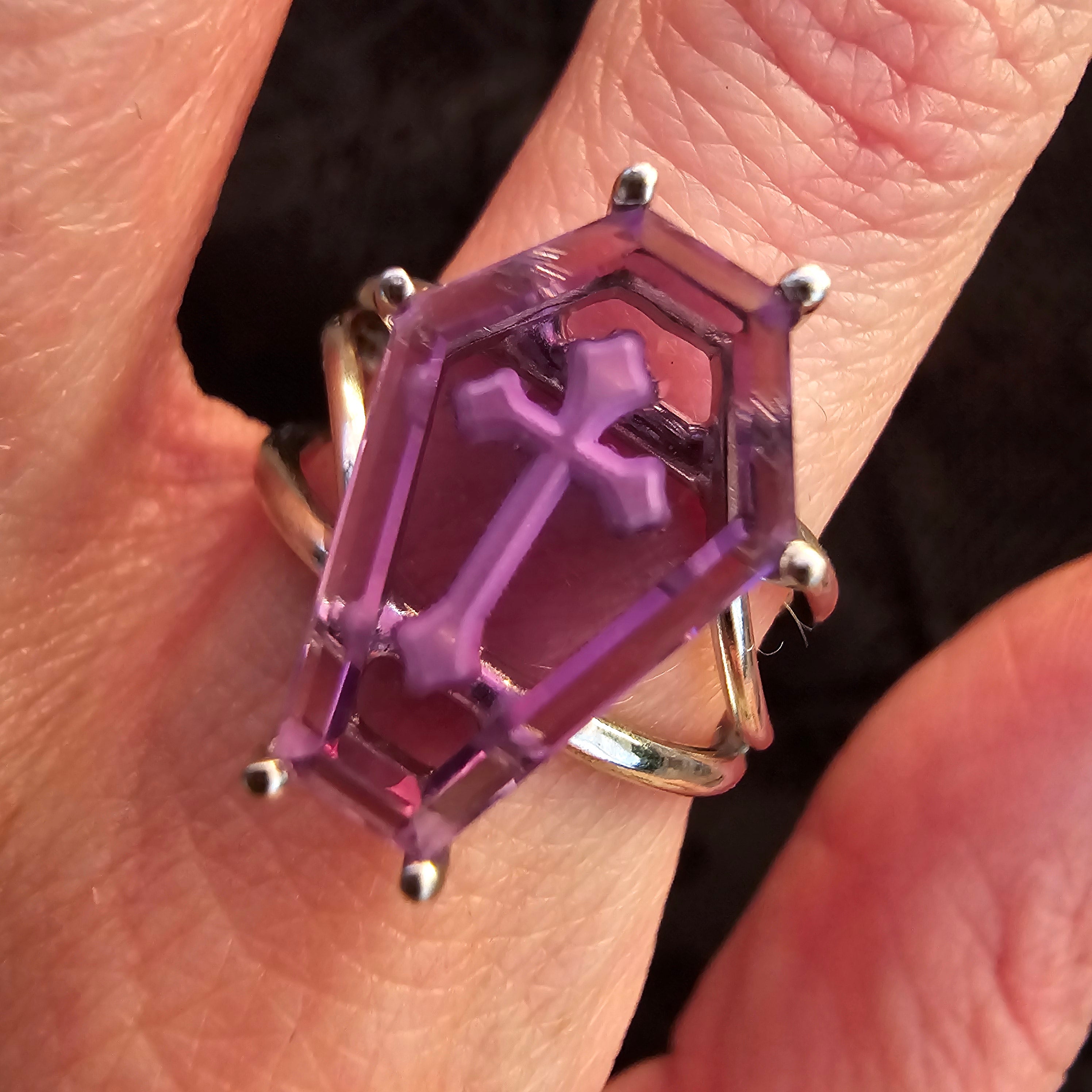 Amethyst Coffin Finger Cuff Adjustable Ring .925 Silver for Enhancing your Intuitive Gifts