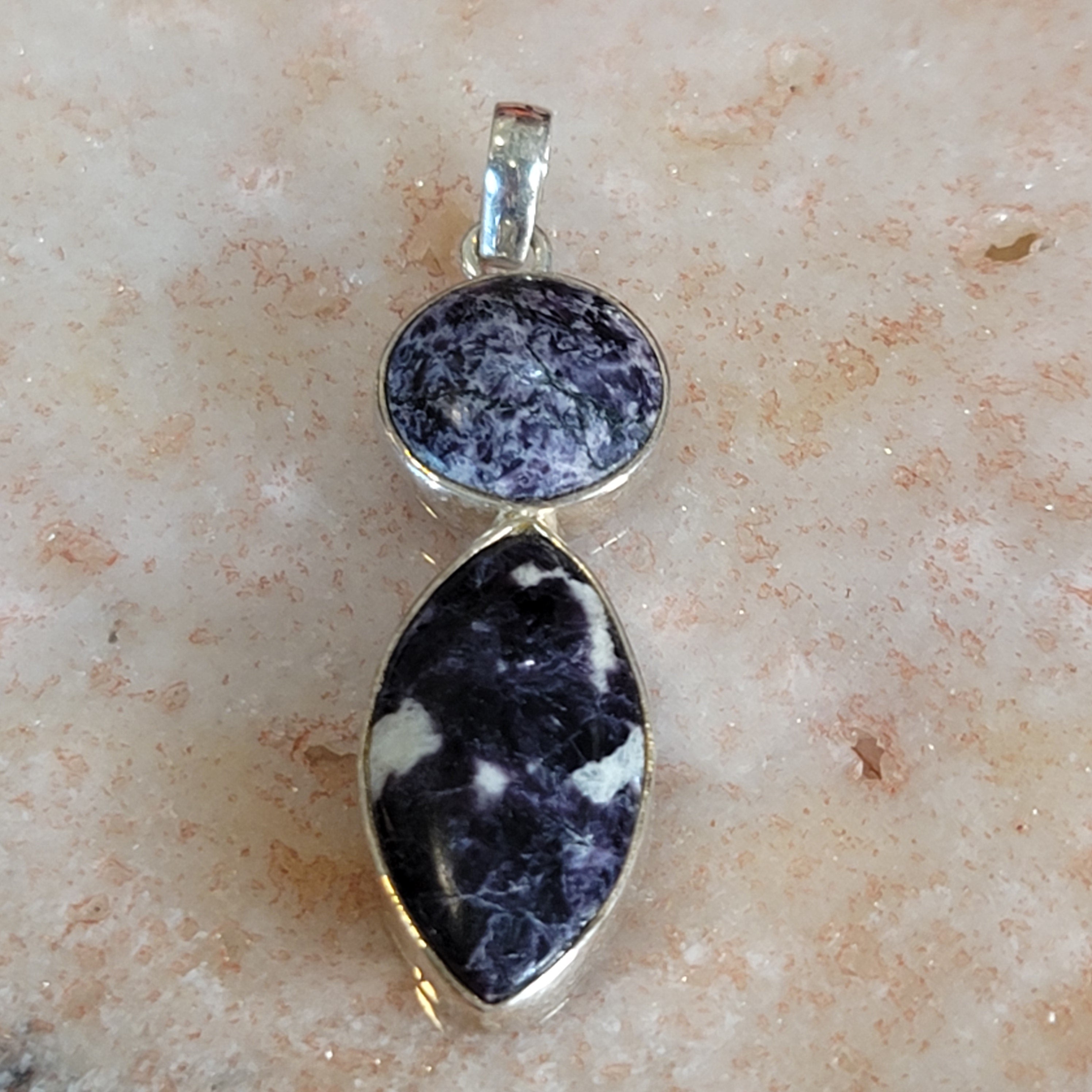 Lepidolite in Quartz Pendant .925 Silver for Feeling Peace, Joy and Hope