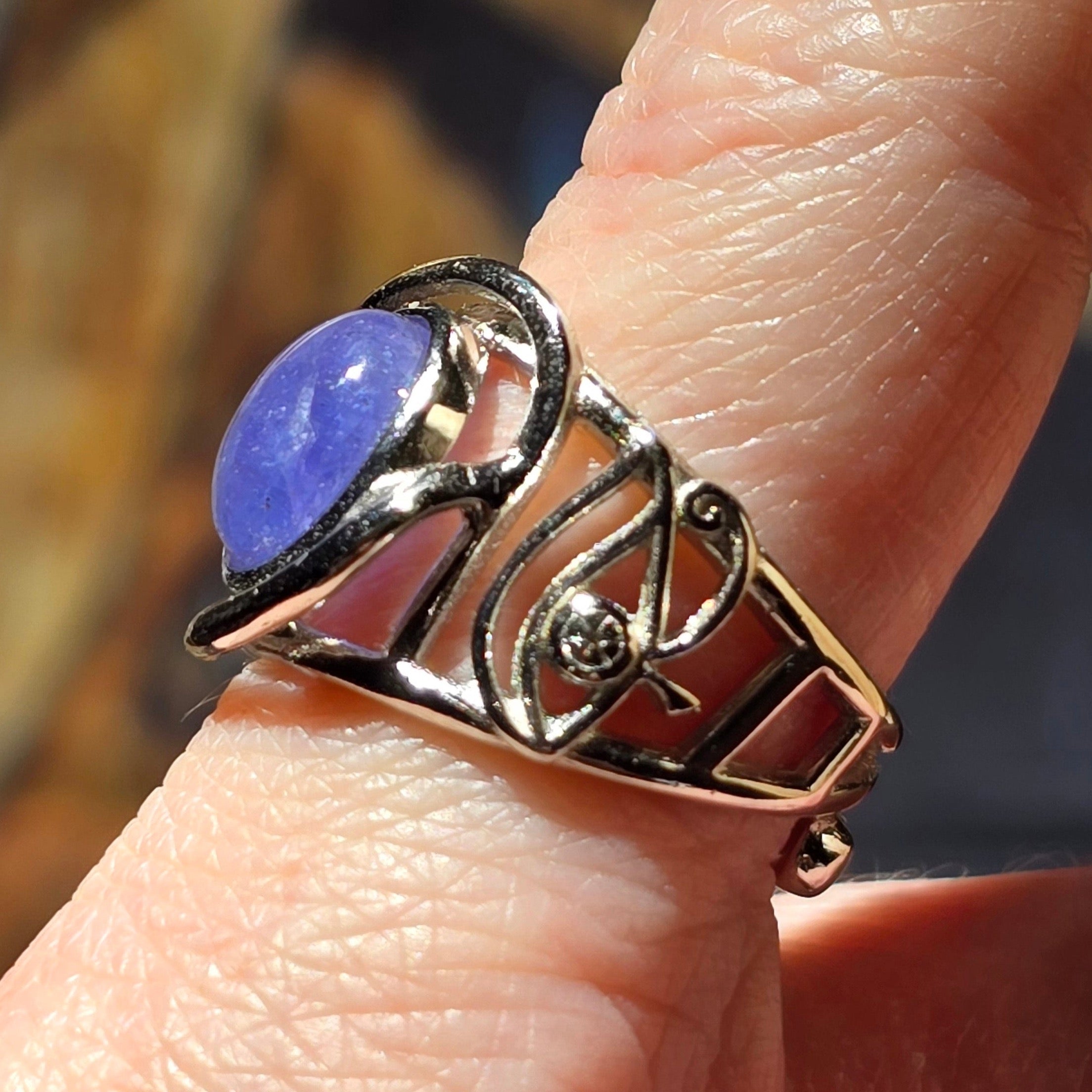 Tanzanite Egyptian Eye Adjustable Finger Cuff Ring .925 Silver for Compassion, Divine Love and Intuition