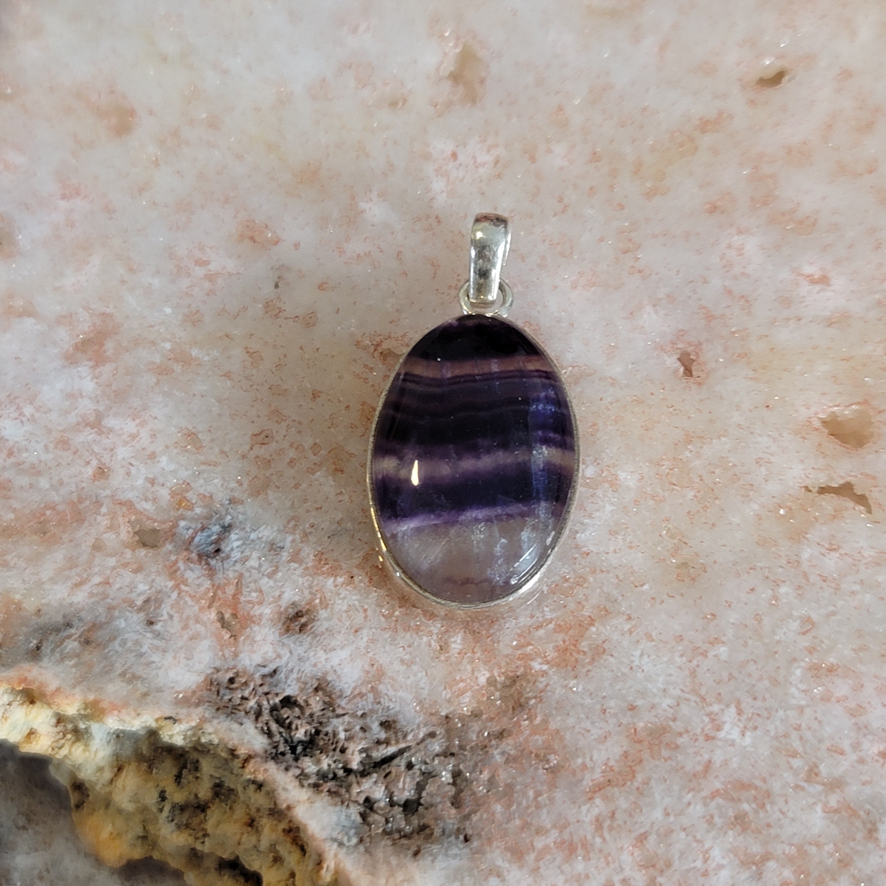 Rainbow Fluorite Pendant .925 Silver for Focus and Mental Clarity