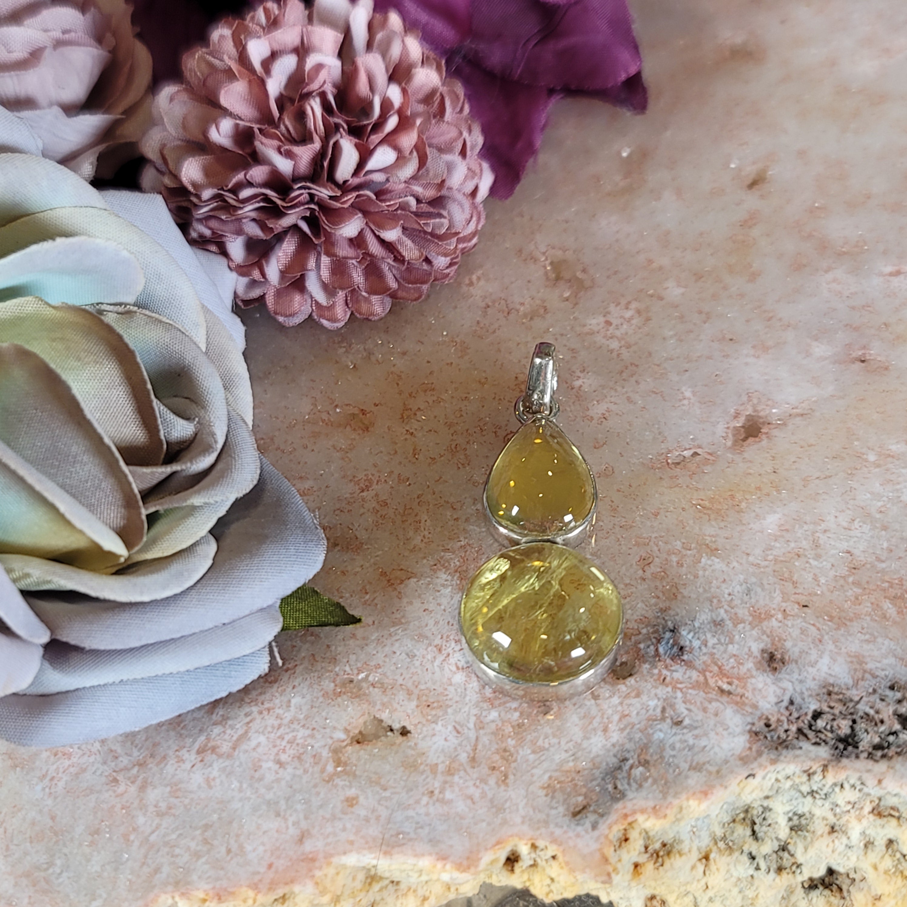 Lemon Quartz Pendant .925 Silver for Happiness and Positive Outlook