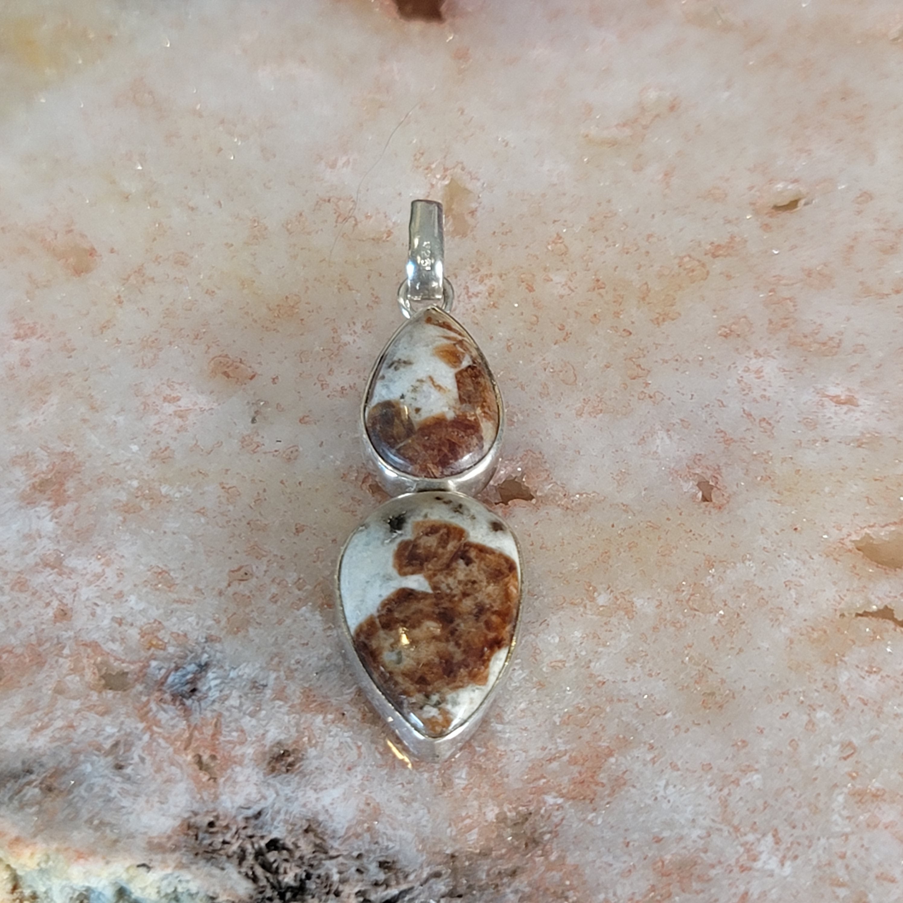 Spessartine Garnet in Wollastonite Pendant .925 Silver for Strength, Courage and Achievement