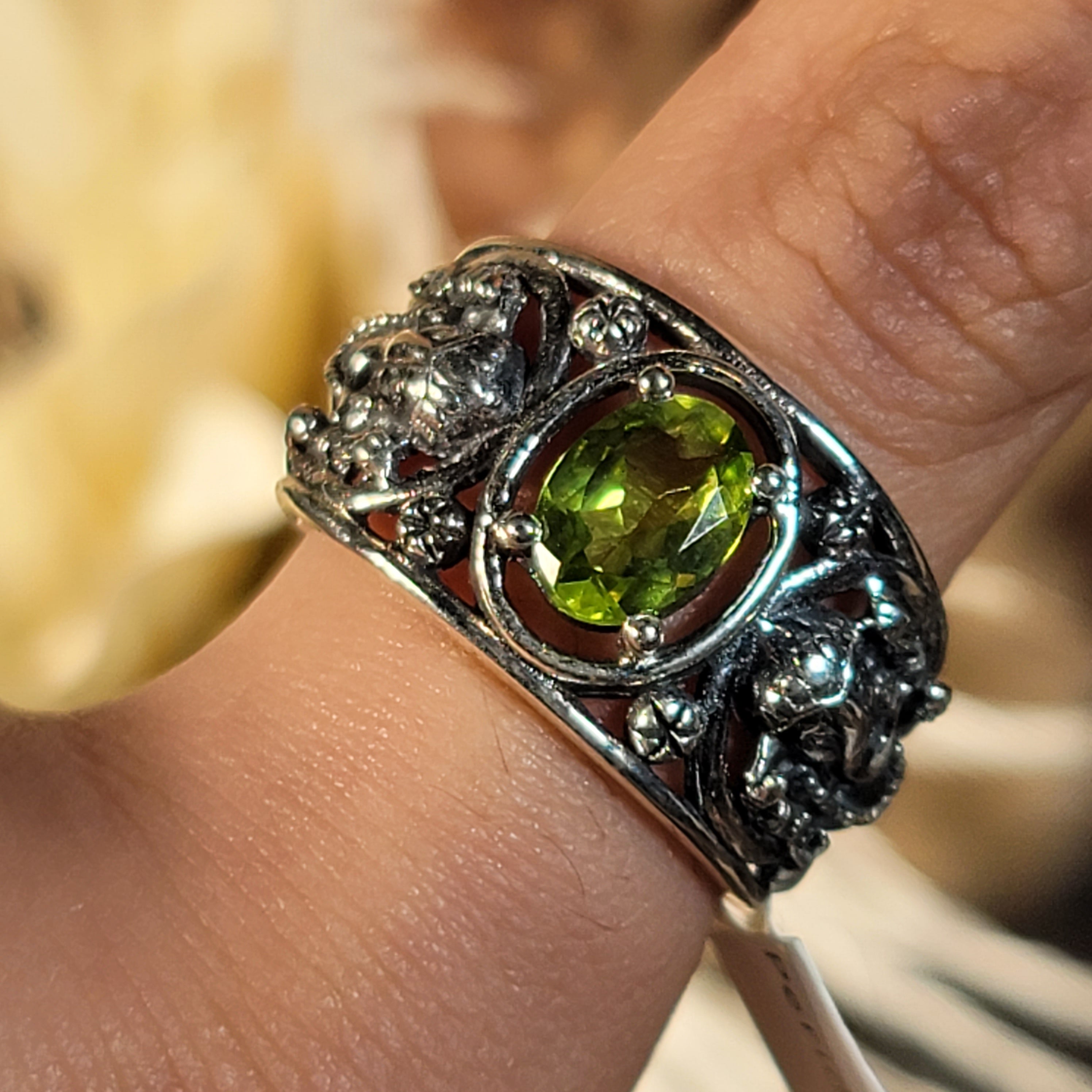 Peridot Ganesha Cuff Ring .925 Silver for Power, Prosperity and Protection