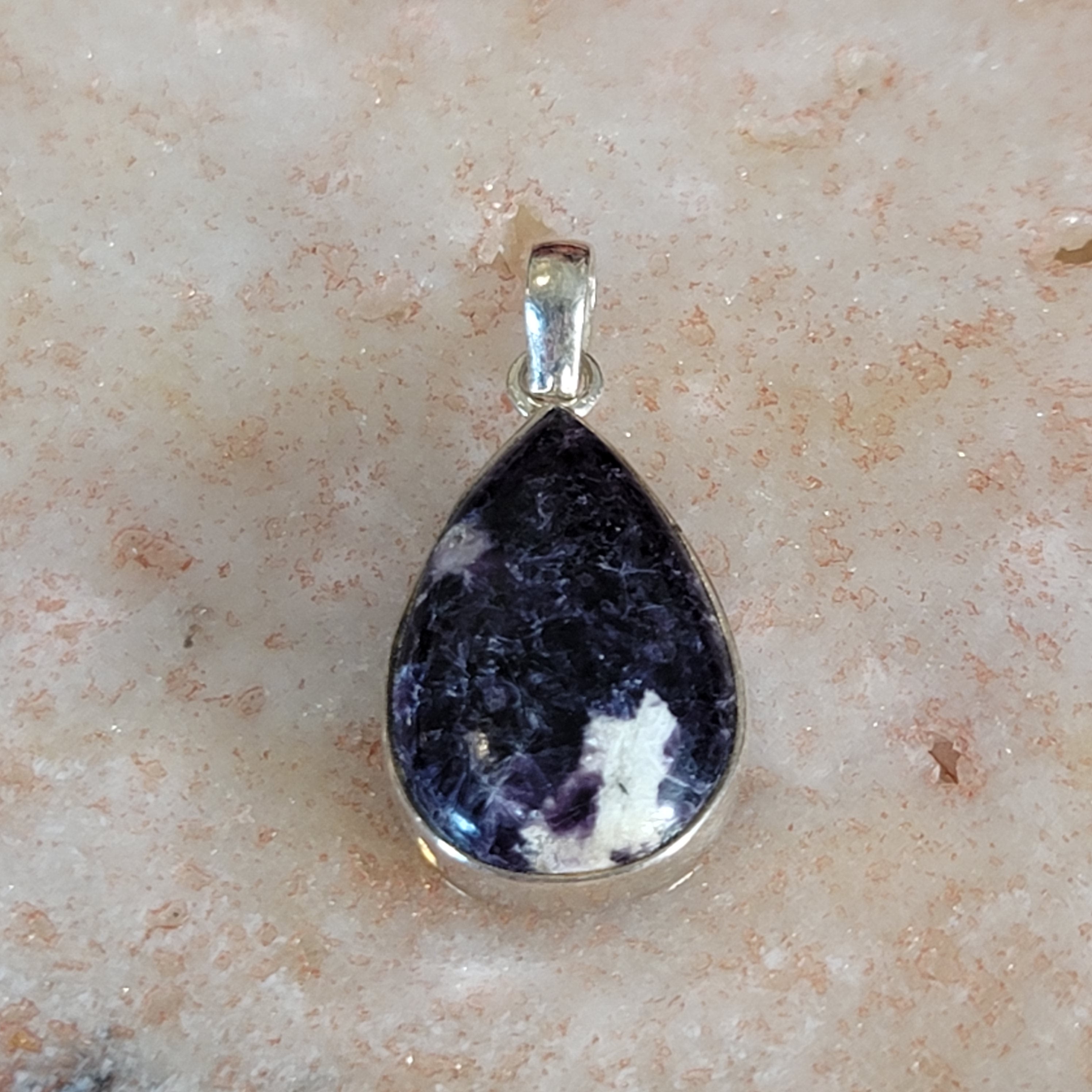 Lepidolite in Quartz Pendant .925 Silver for Feeling Peace, Joy and Hope