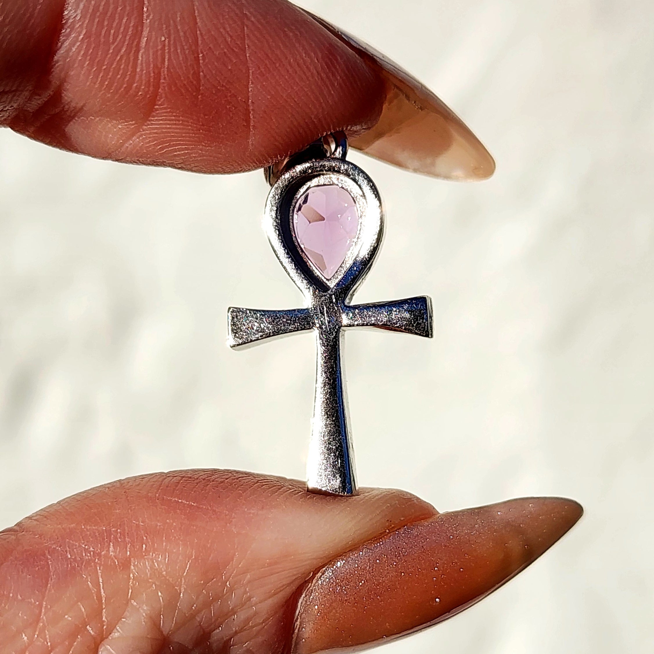 Amethyst Ankh Amulet Pendant .925 Silver for Intuition, Luck, Protection and Purification