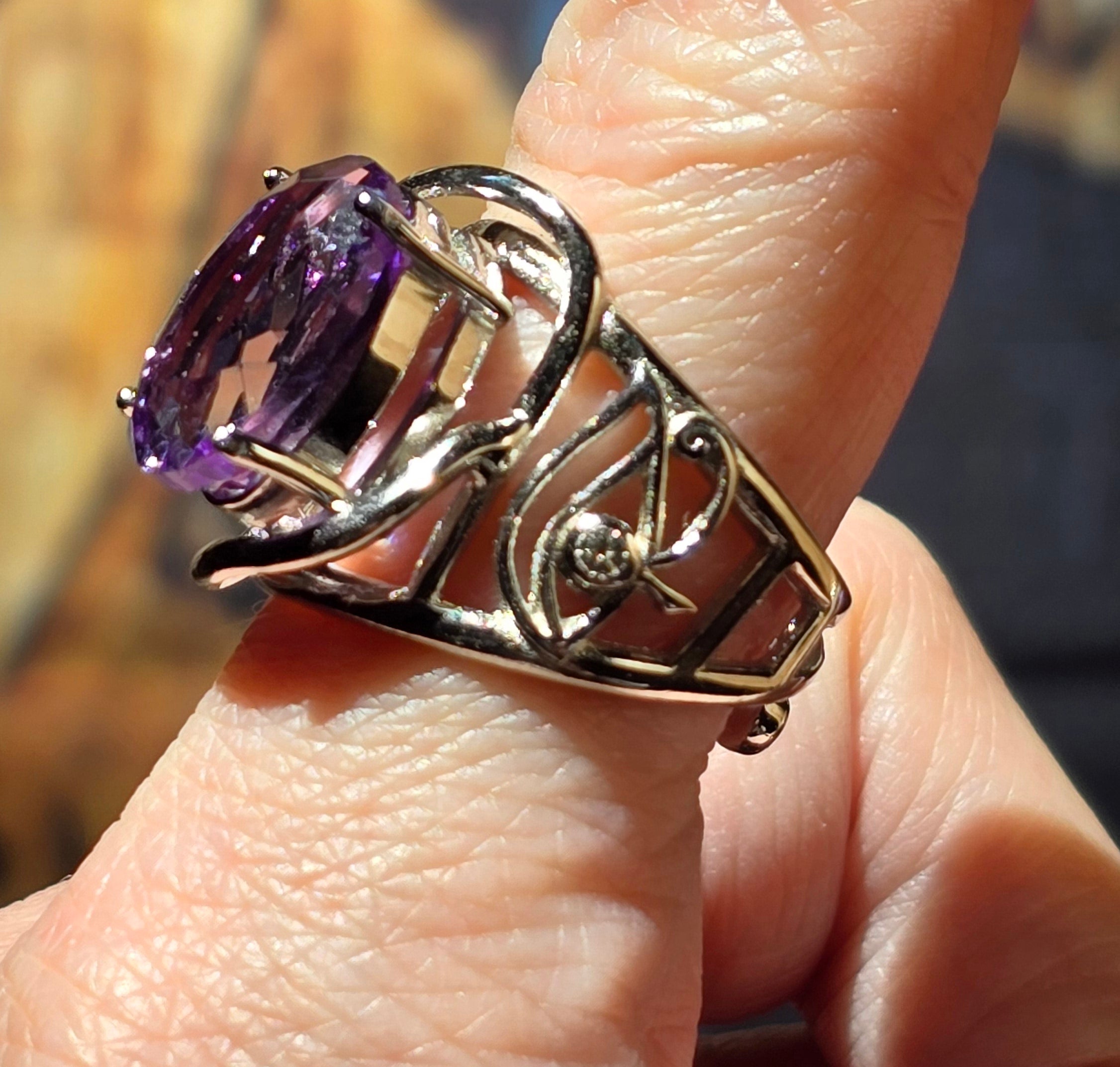 Amethyst Egyptian Eye Adjustable Finger Cuff Ring .925 Silver for Intuition, Divine Connection and Protection