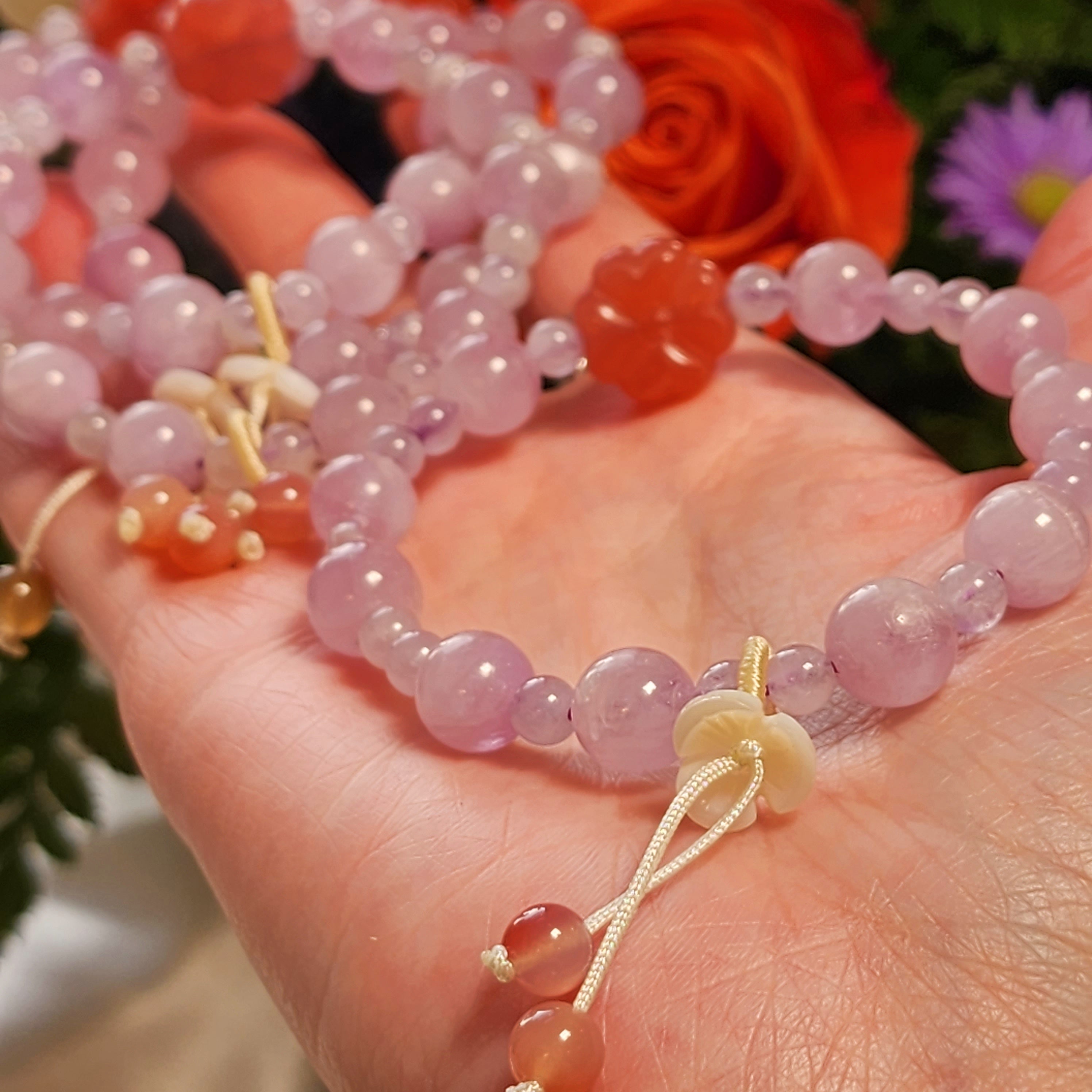 Kunzite, Mother of Pearl & Yanyuan Flower Bracelet for Emotional Balance and Family Healing