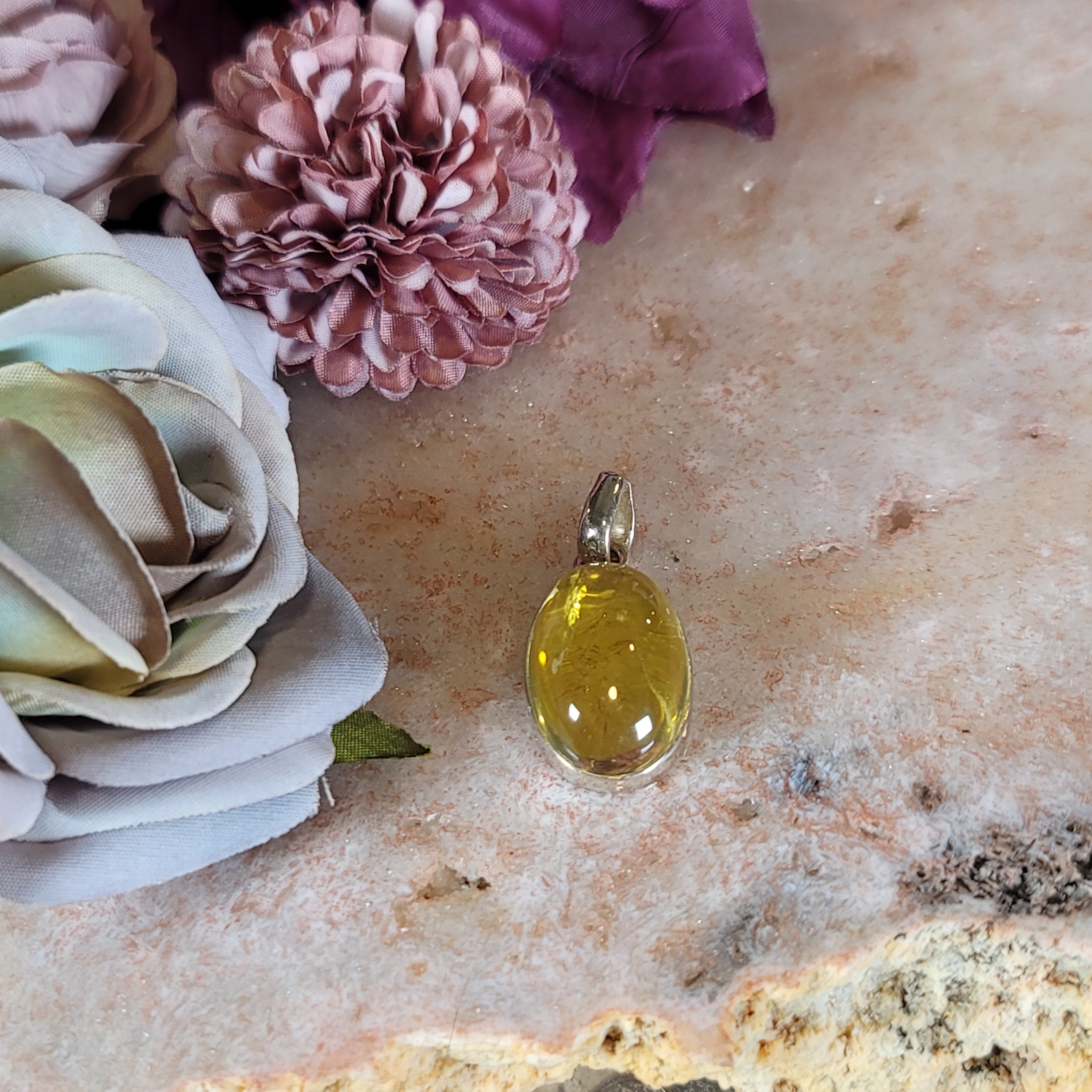 Lemon Quartz Pendant .925 Silver for Happiness and Positive Outlook