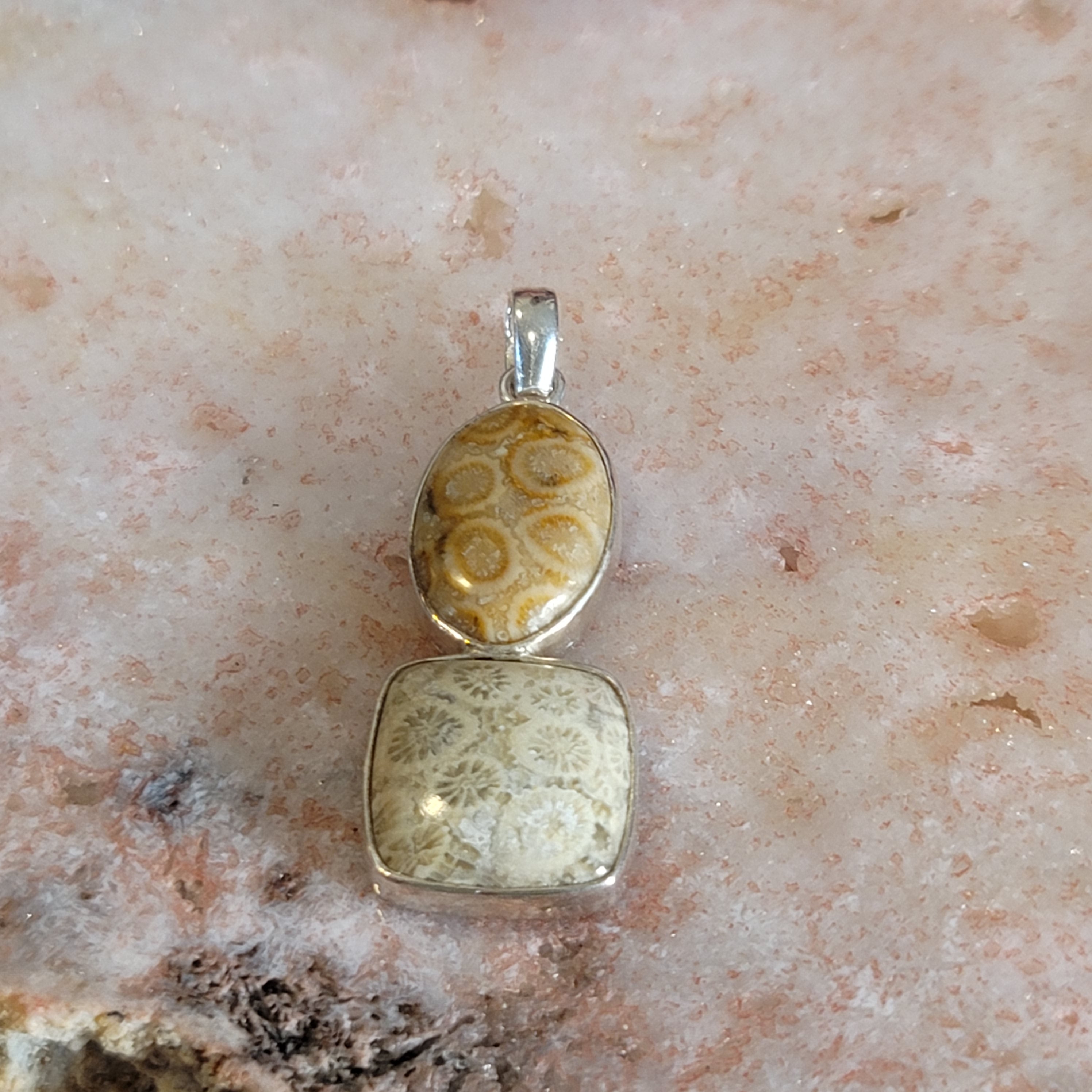 Agatized Coral Pendant .925 Silver for Emotional Healing and Peace