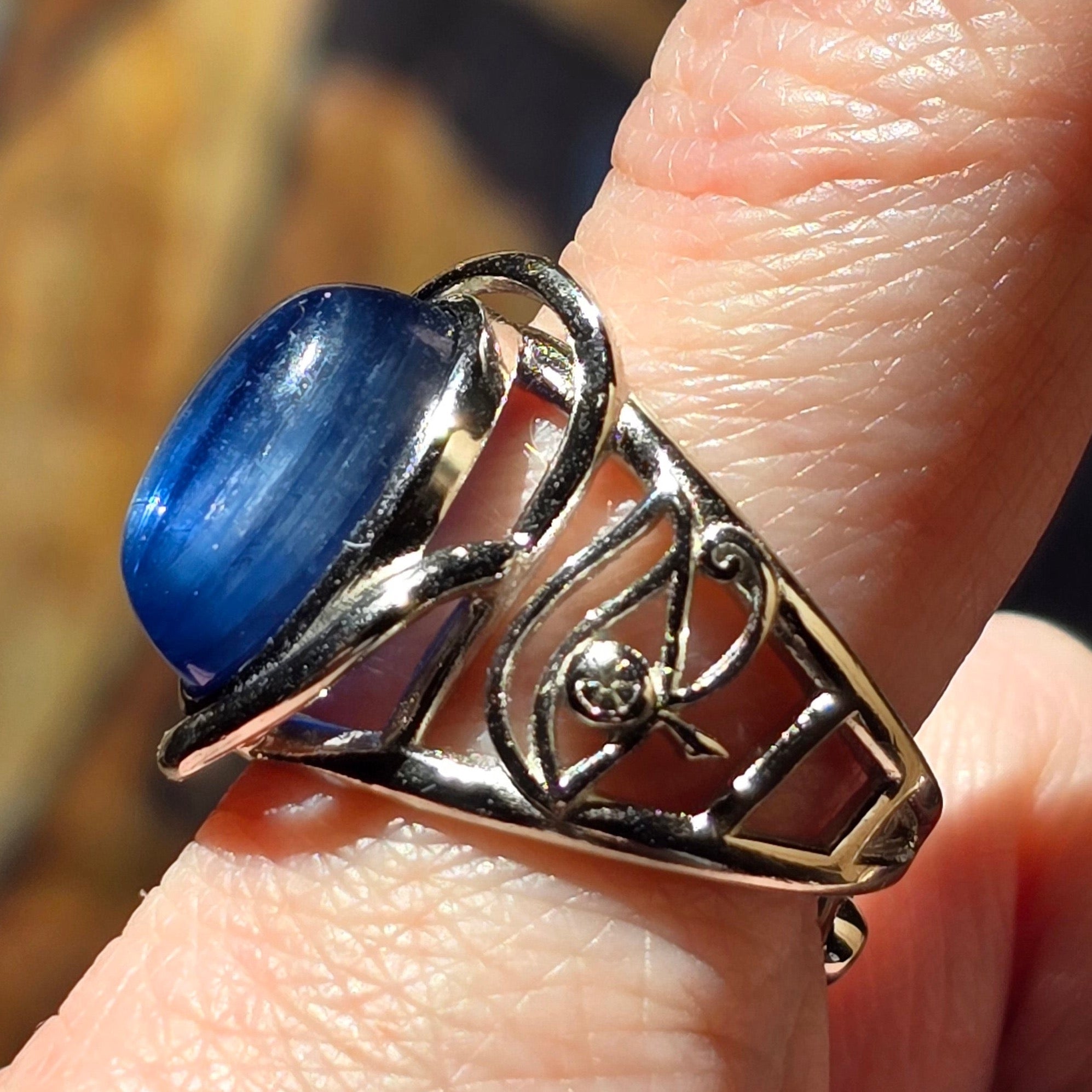 Kyanite Egyptian Eye Adjustable Finger Cuff Ring .925 Silver for Energetic Clearing and Purification