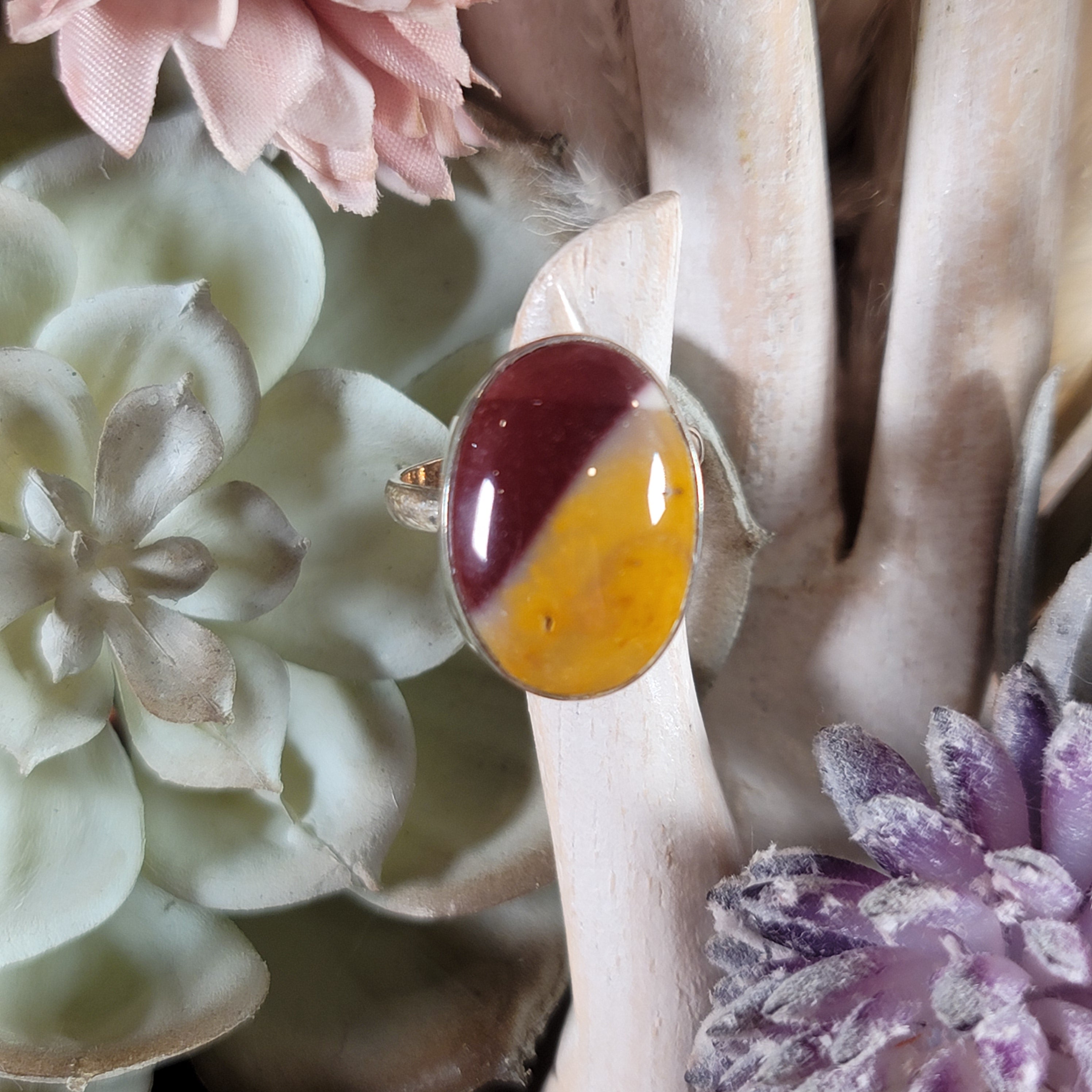 Mookaite Jasper Adjustable Ring .925 Silver for Personal Power and Youthful Beauty