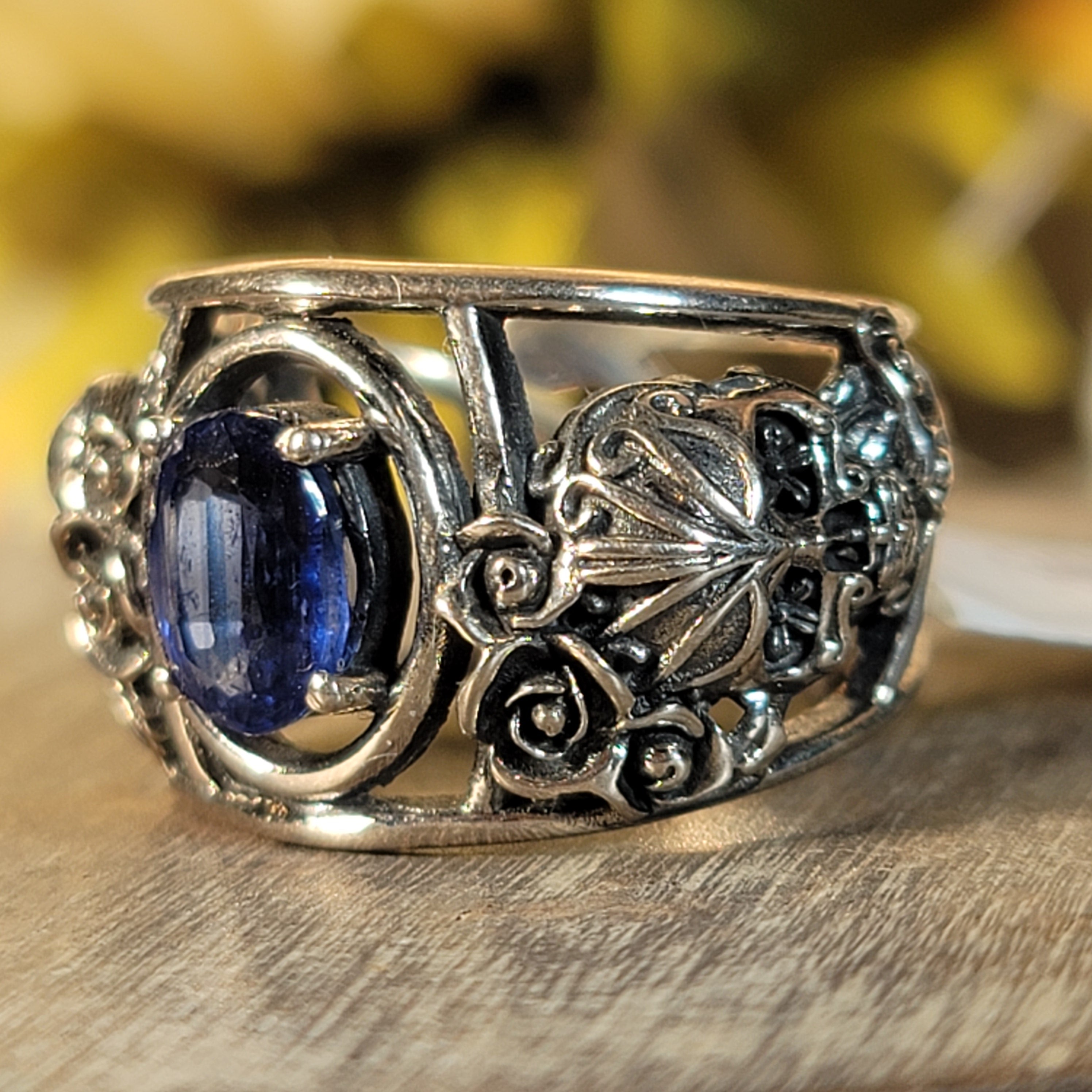 Kyanite Dia de los Muertos Cuff Ring .925 Silver for Energetic Clearing and Purification