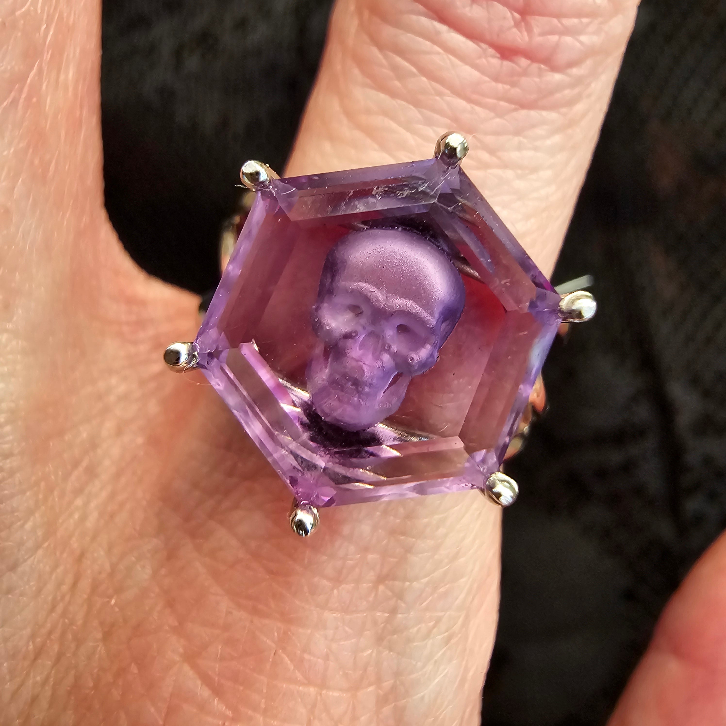 Amethyst Skull Finger Cuff Adjustable Ring .925 Silver for Enhancing your Intuitive Gifts