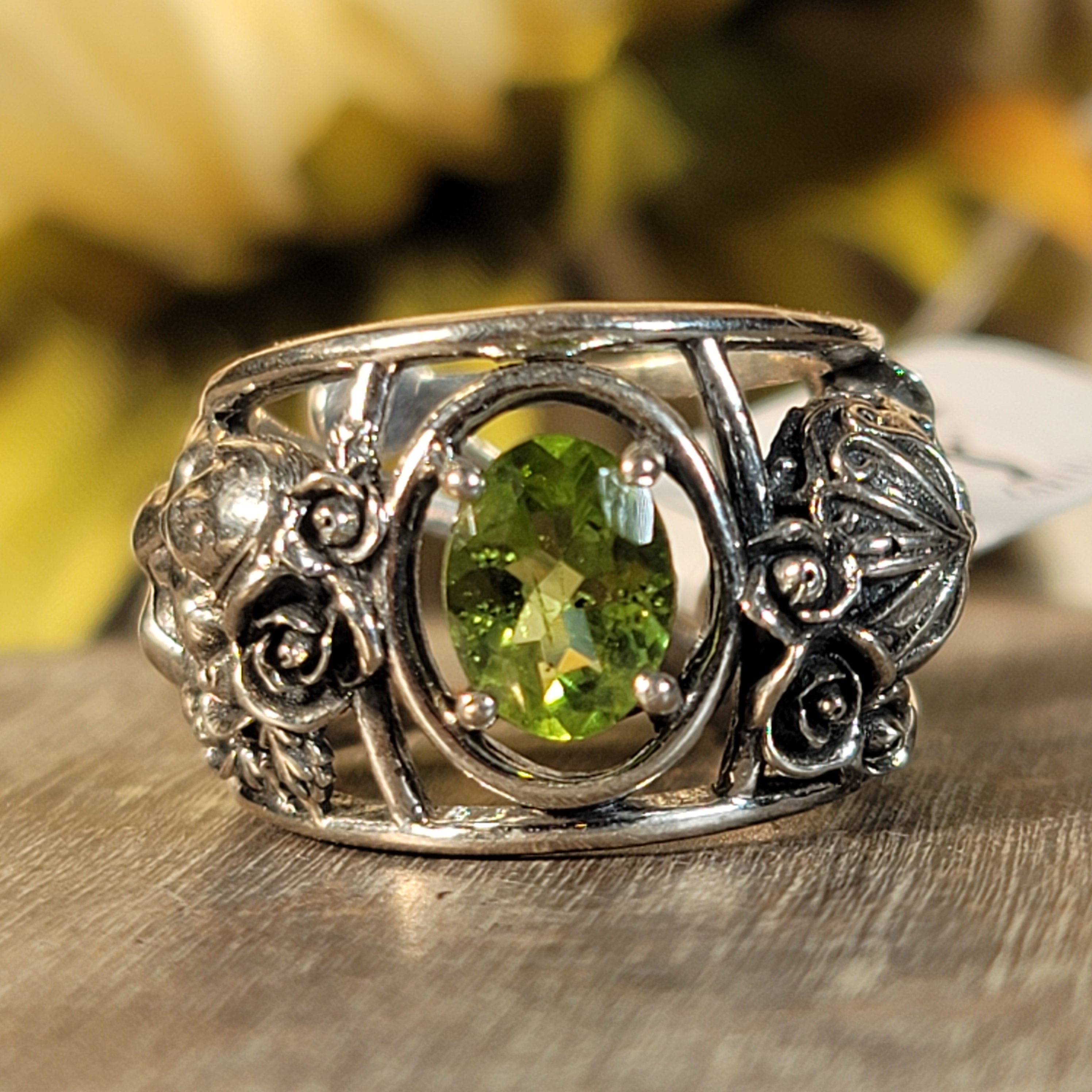 Peridot Dia de los Muertos Cuff Ring .925 Silver for Power, Prosperity and Protection