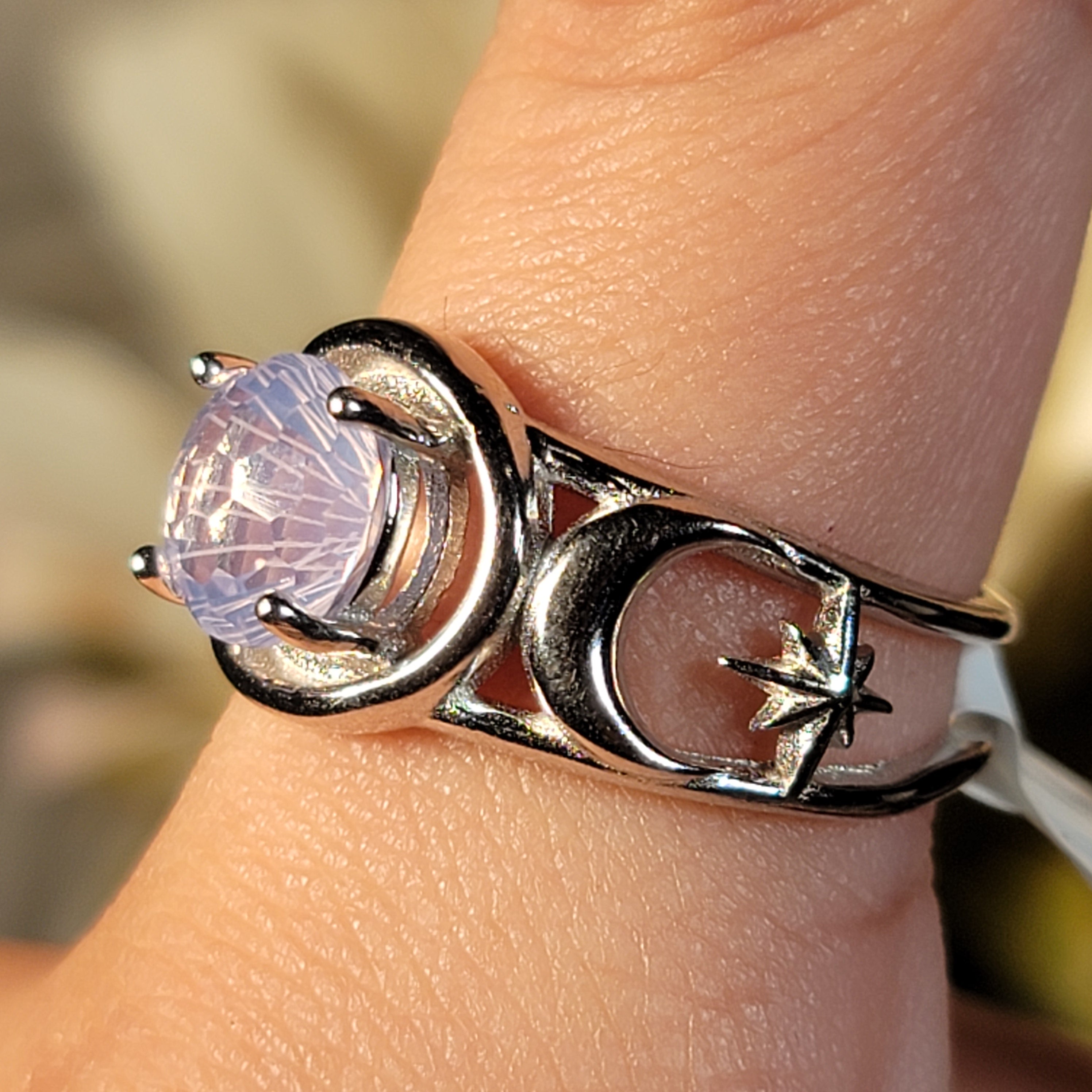 Rose De France Triple Moon Cuff Ring .925 Silver for Enhancing Intuition & Connection with Divine