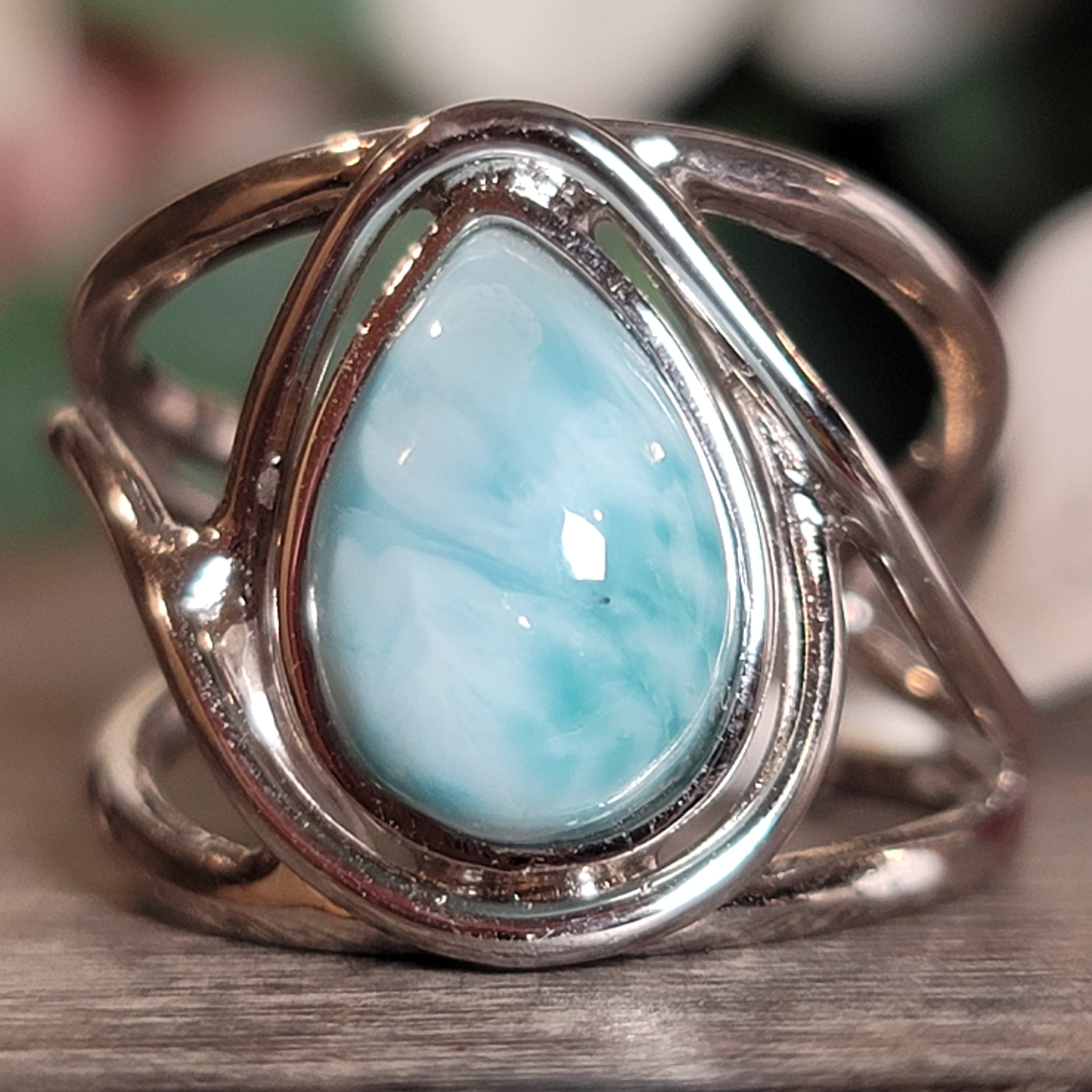 Larimar Midi Cuff Ring .925 Silver for Calmness, Healing, Peace & Tranquility