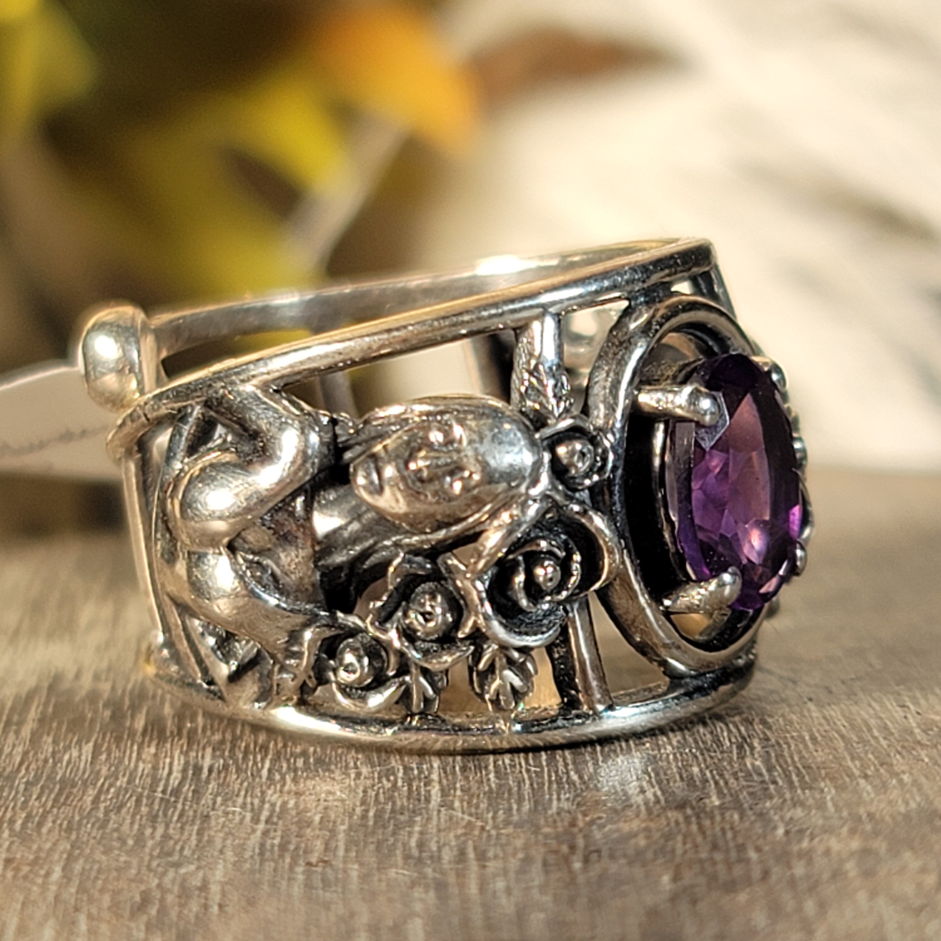 Amethyst Dia de los Muertos Finger Cuff Ring .925 Silver for Enhancing your Intuitive Gifts