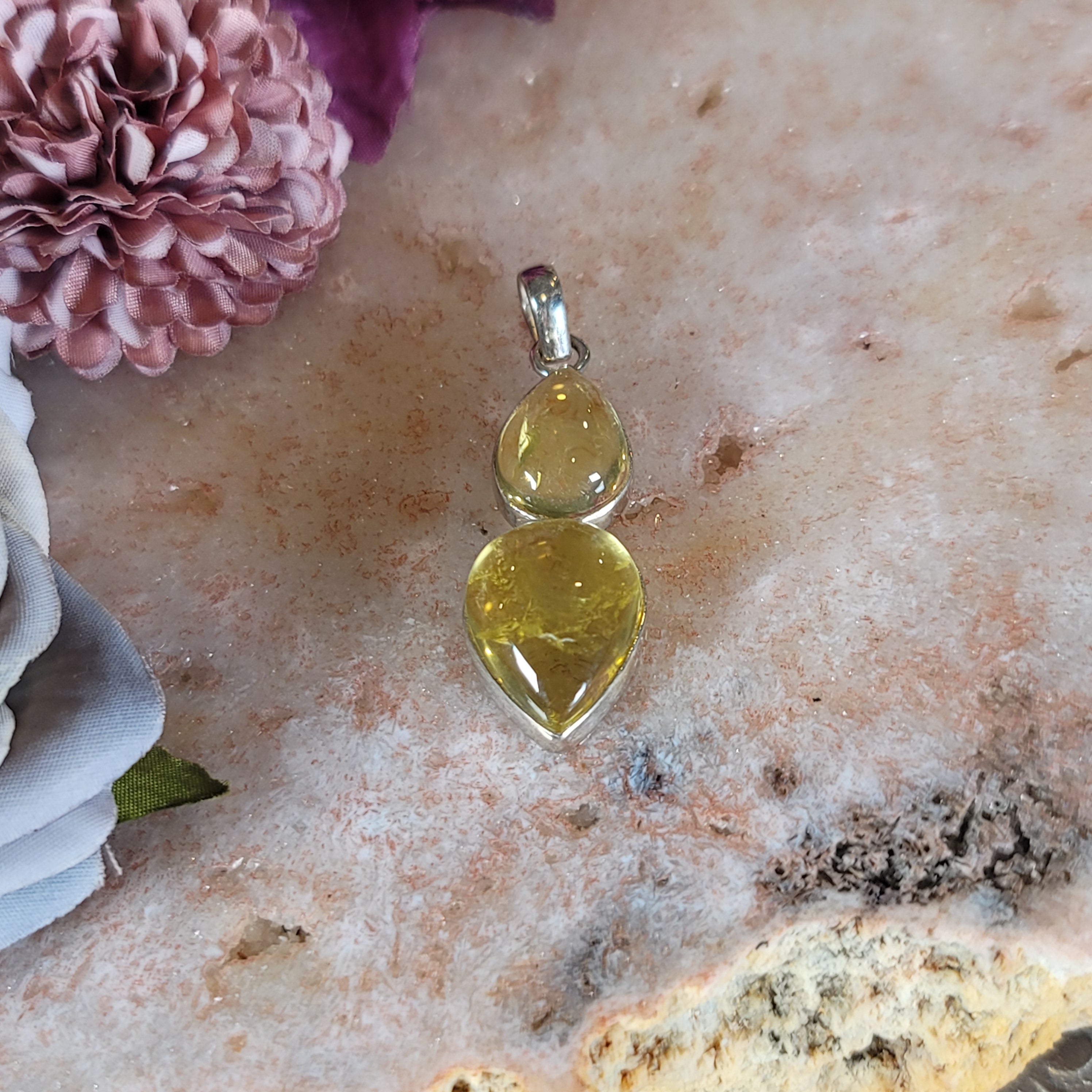 Lemon Quartz Pendant .925 Silver for Happiness and Positive Outlook