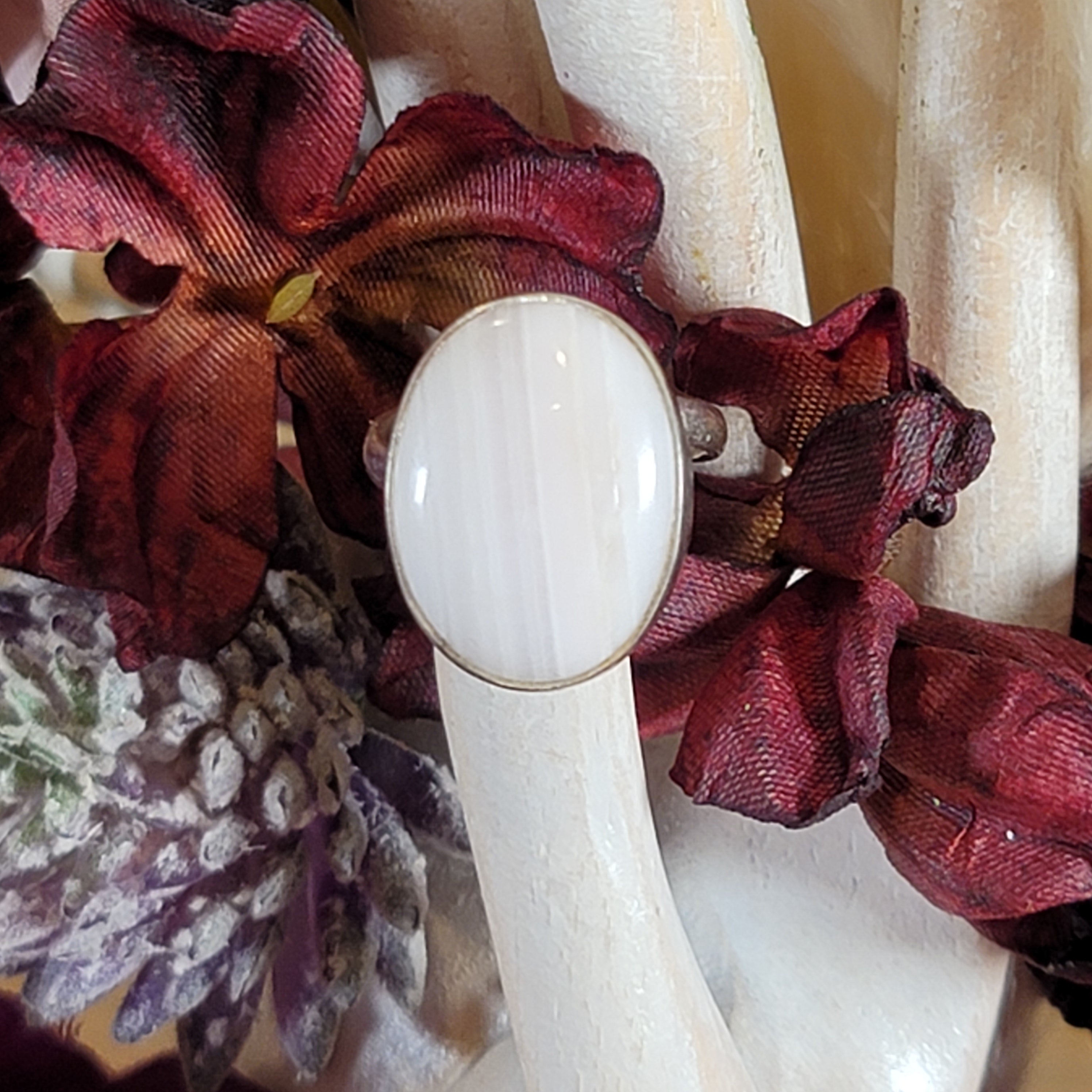 Pink Calcite Adjustable Ring .925 Silver for Compassion, Conflict Resolution and Emotional Healing