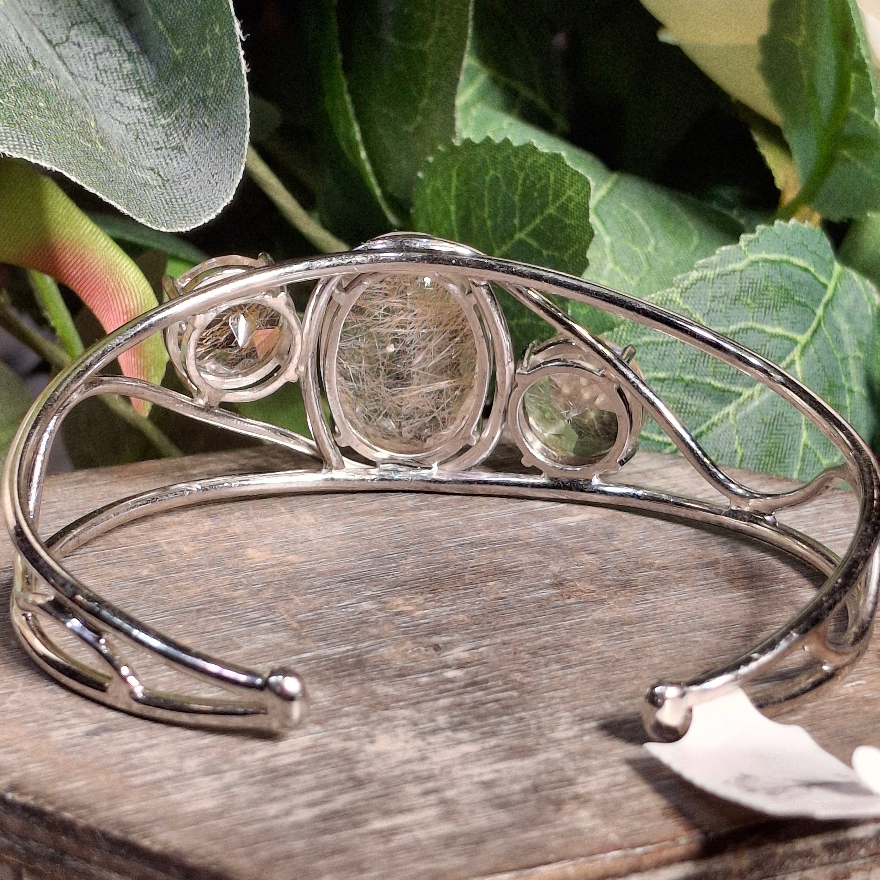 Gold Rutile in Quartz Cuff Bracelet .925 Silver for Accelating your Manifestations and Intentions