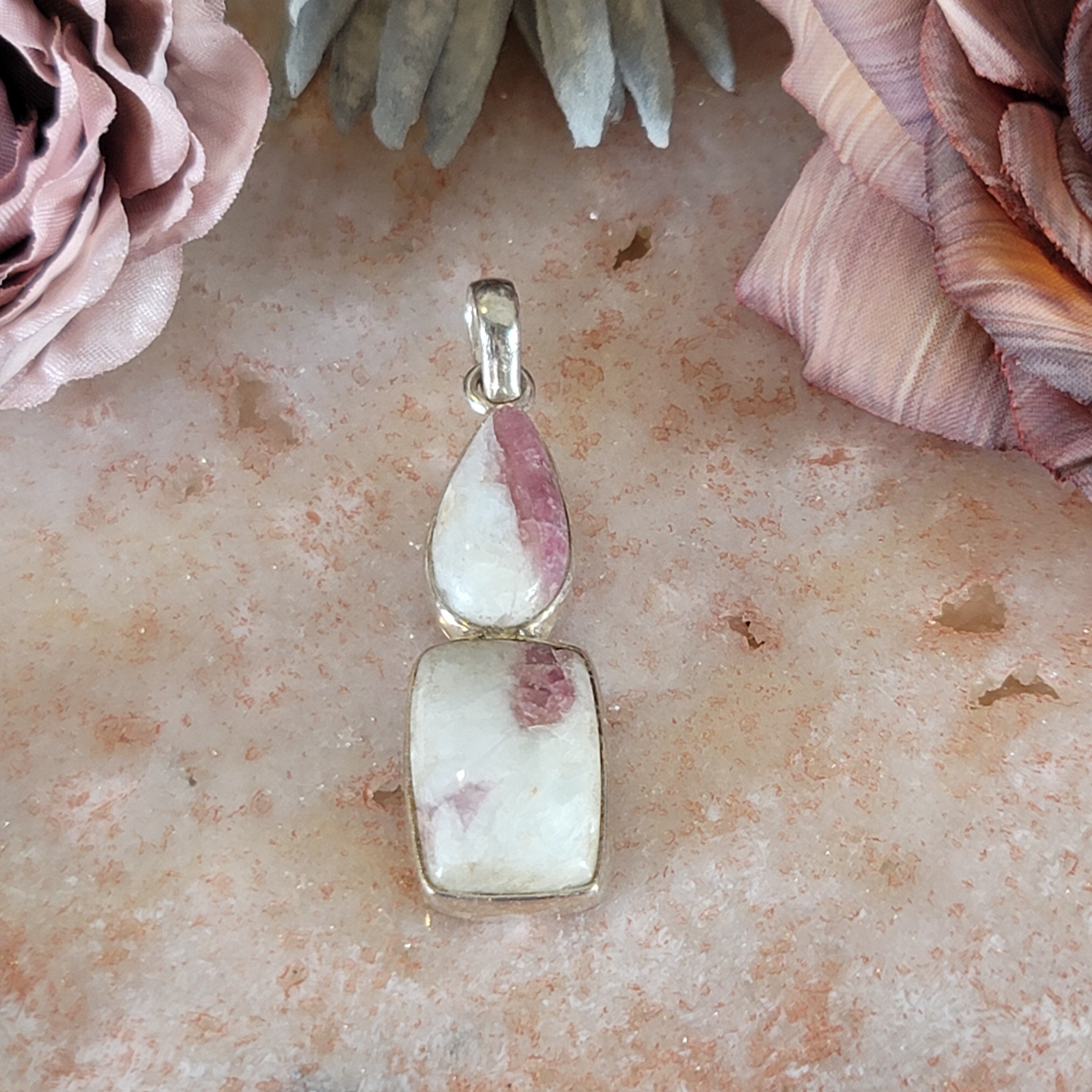 Pink Tourmaline in Quartz Pendant .925 Silver for Emotional Healing, Joy and Love