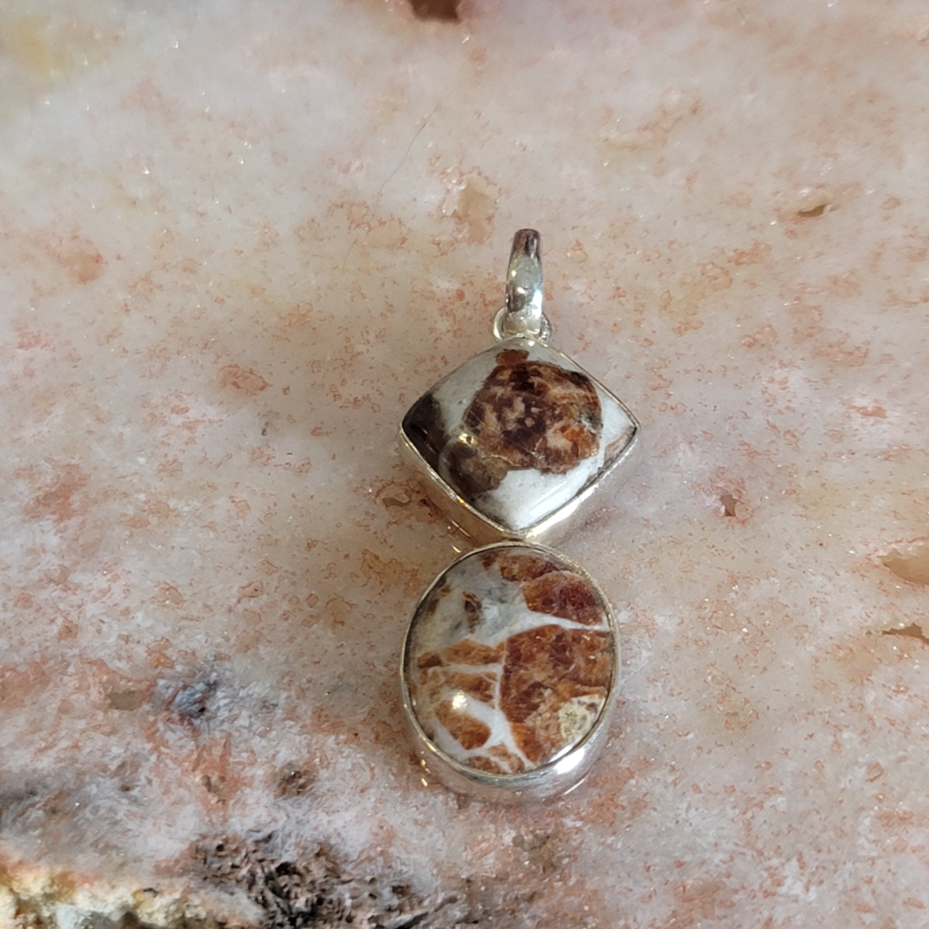 Spessartine Garnet in Wollastonite Pendant .925 Silver for Strength, Courage and Achievement