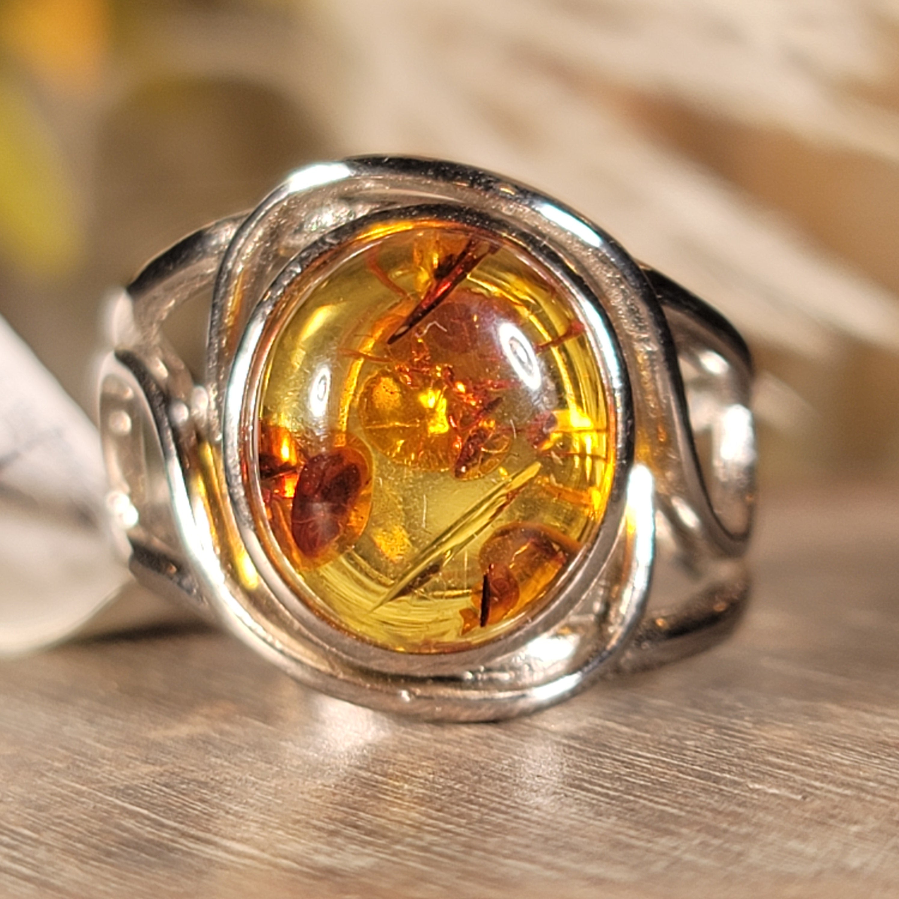 Baltic Amber Adjustable Finger Bracelet .925 Silver for Manifesting Abundance, Optimism & Purification of Energy