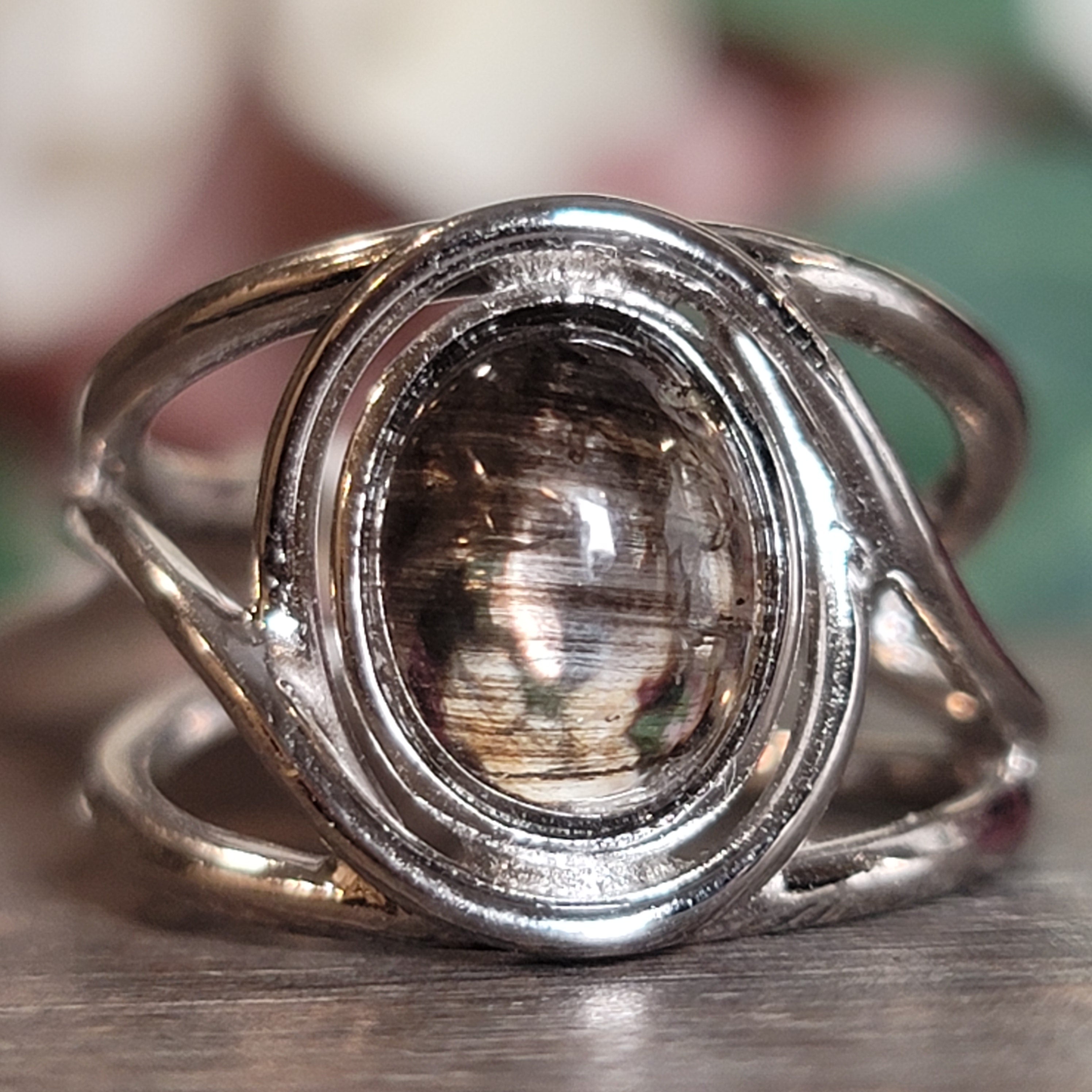 Scapolite Midi Cuff Ring .925 Silver for Enhancing Communication with Guides, Insight & Memory