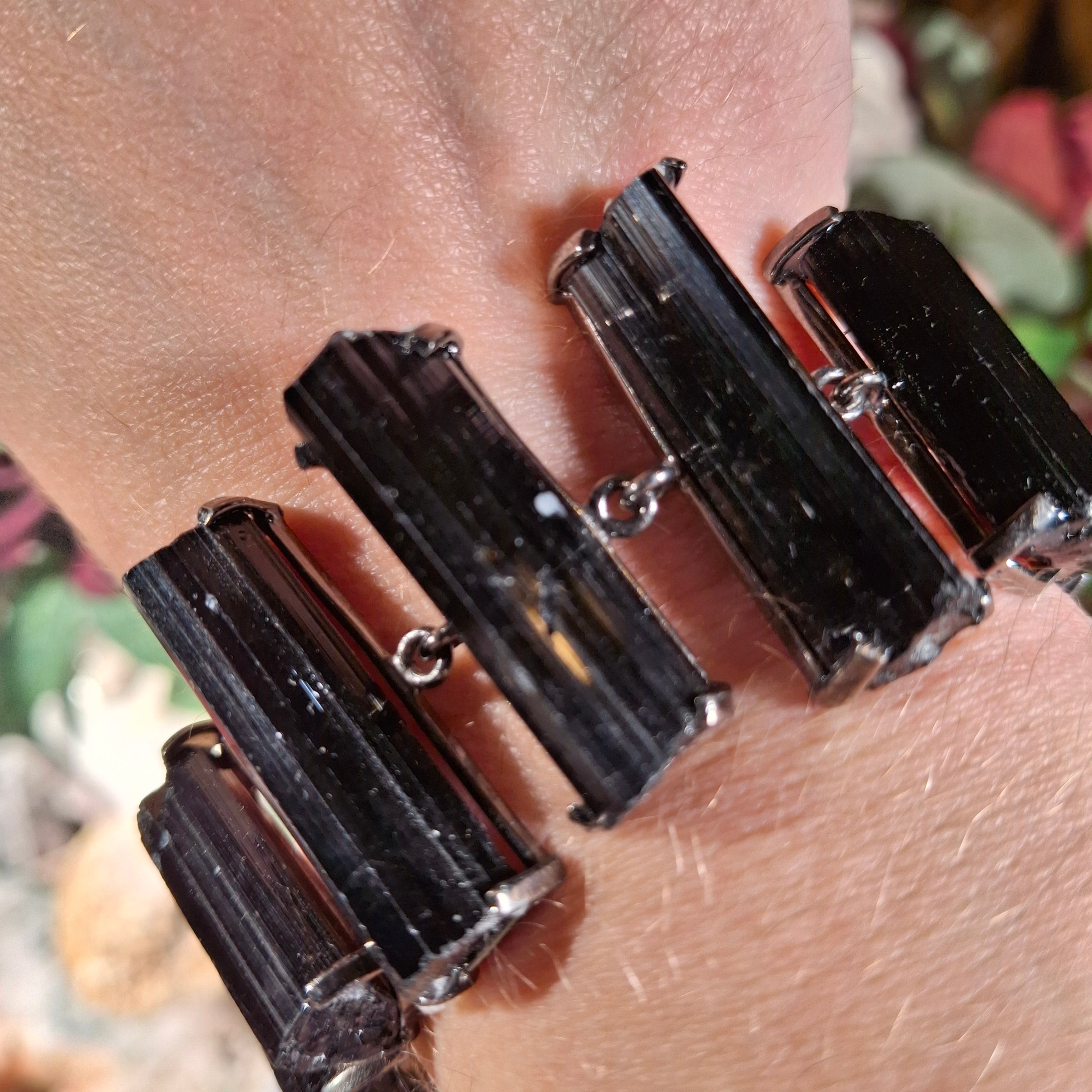 Black Tourmaline Bracelet with Black Rhodium Plating .925 Silver for Protection and Purification