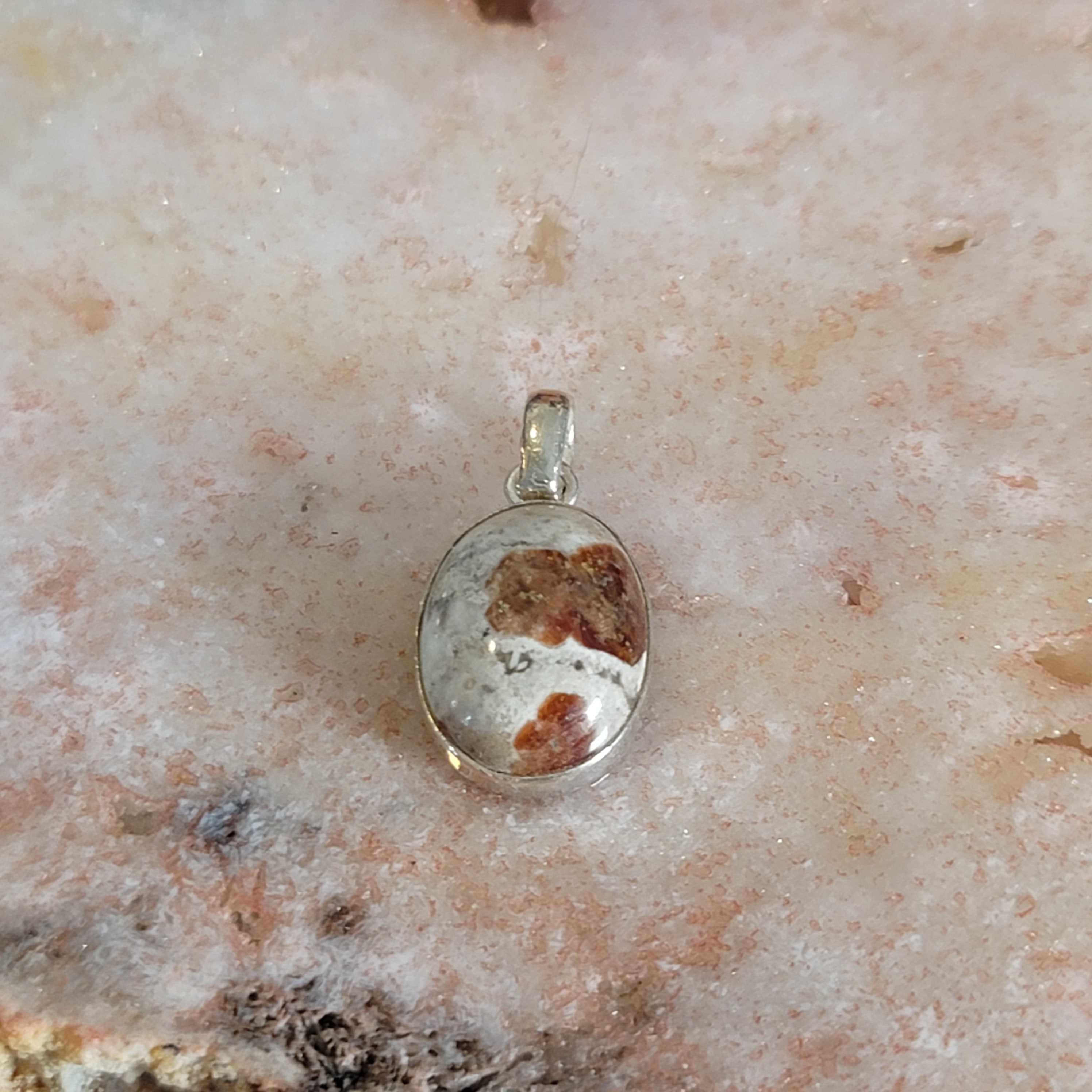 Spessartine Garnet in Wollastonite Pendant .925 Silver for Strength, Courage and Achievement