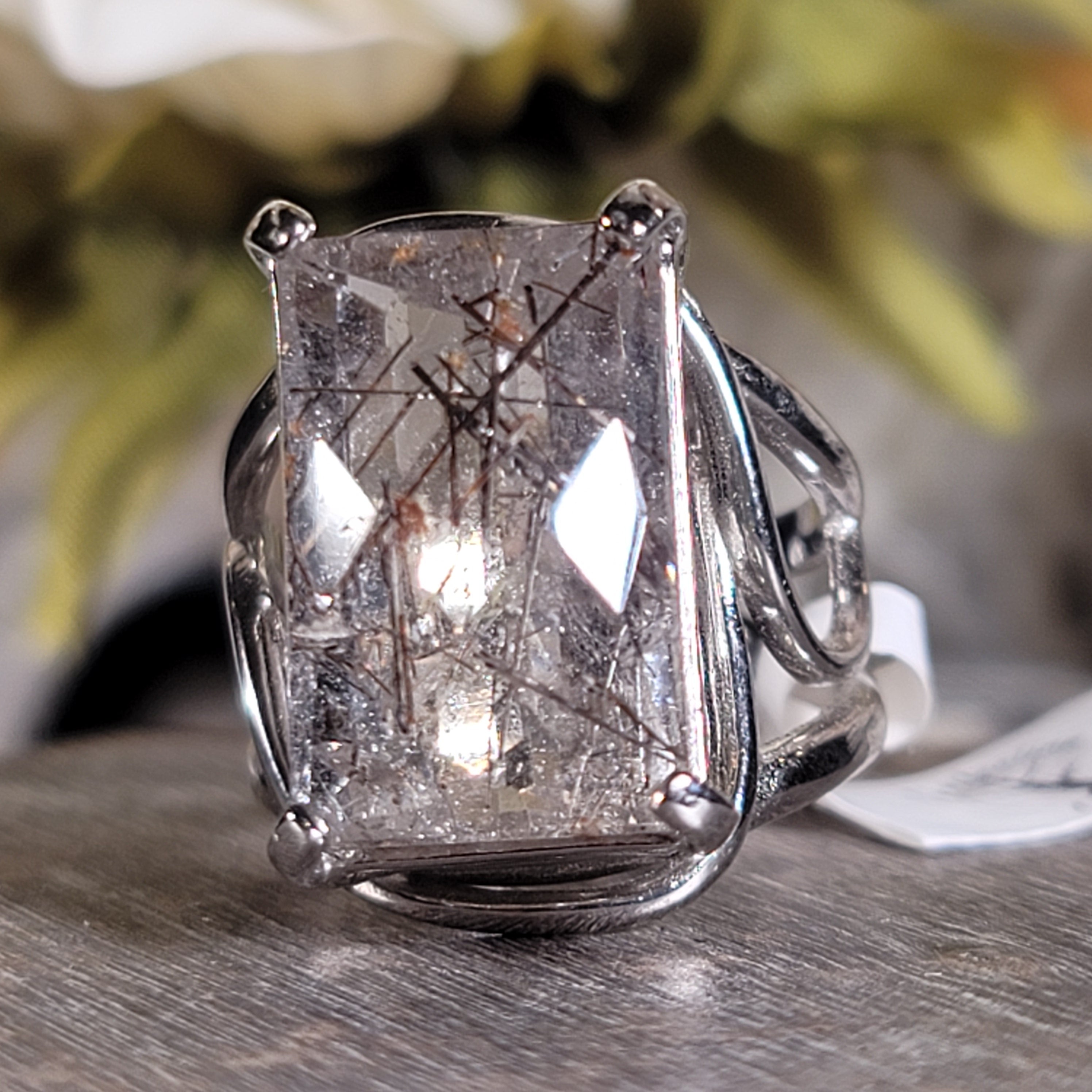 Rutilated Quartz Cuff Ring.925 Silver for Amplification and Protection