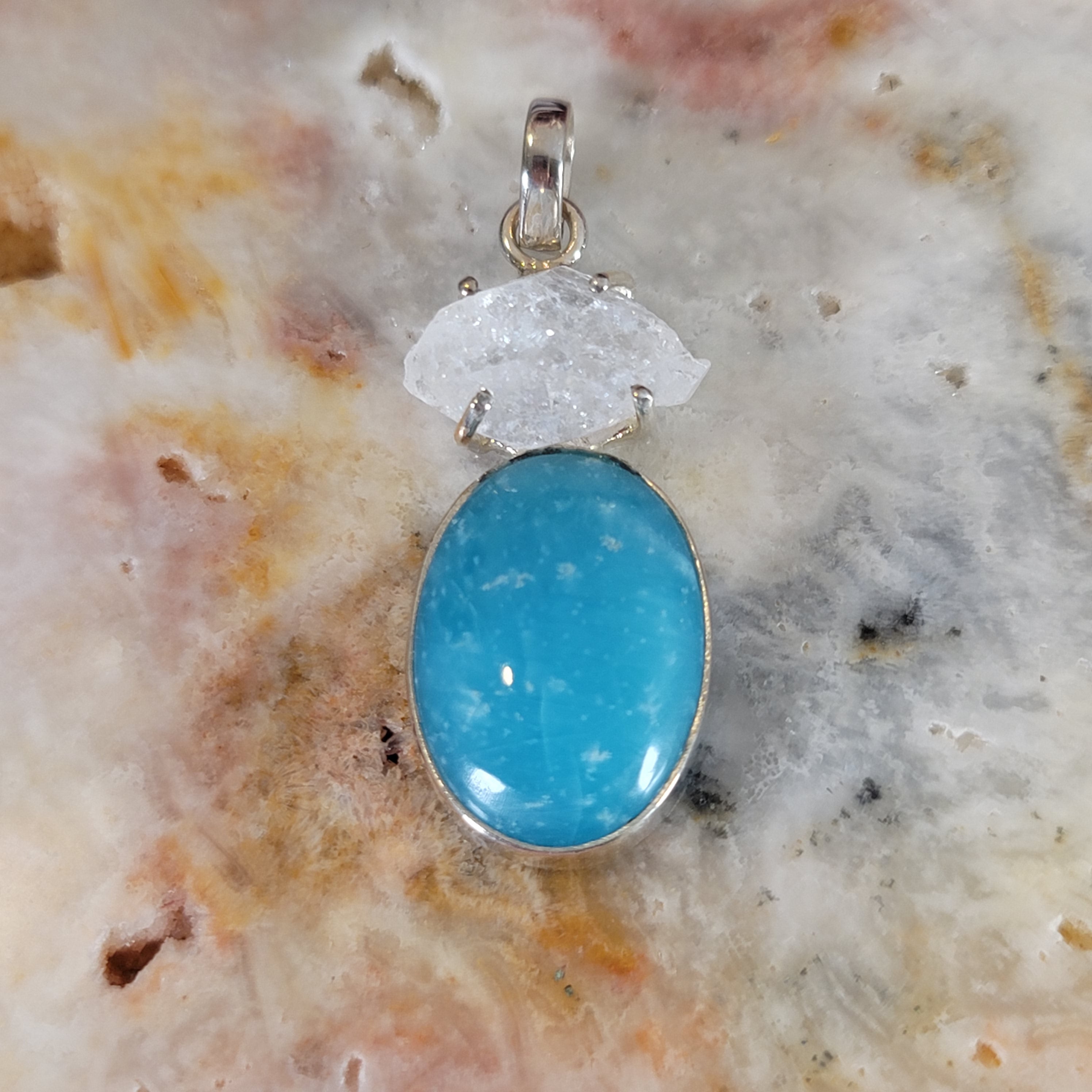 Blue Smithsonite Pendant .925 Silver for Clarity and Guidance